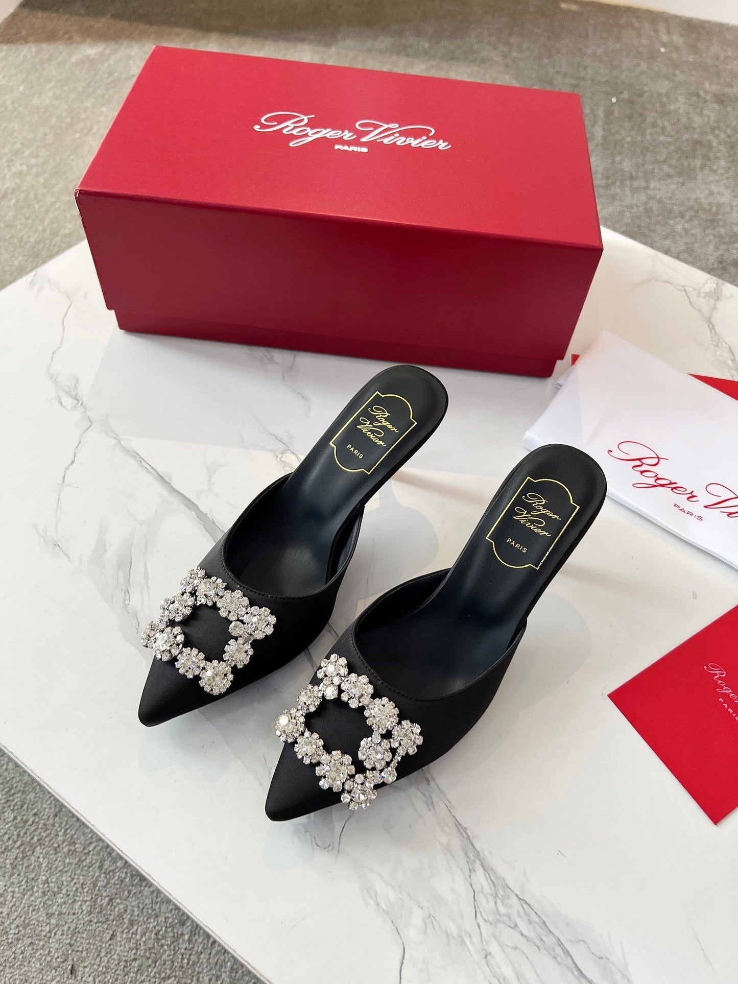 EFFLORESCENCE MULES IN BLACK SATIN - 34