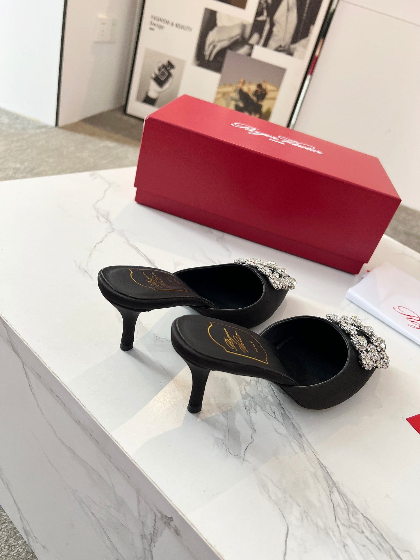 EFFLORESCENCE MULES IN BLACK SATIN - 34