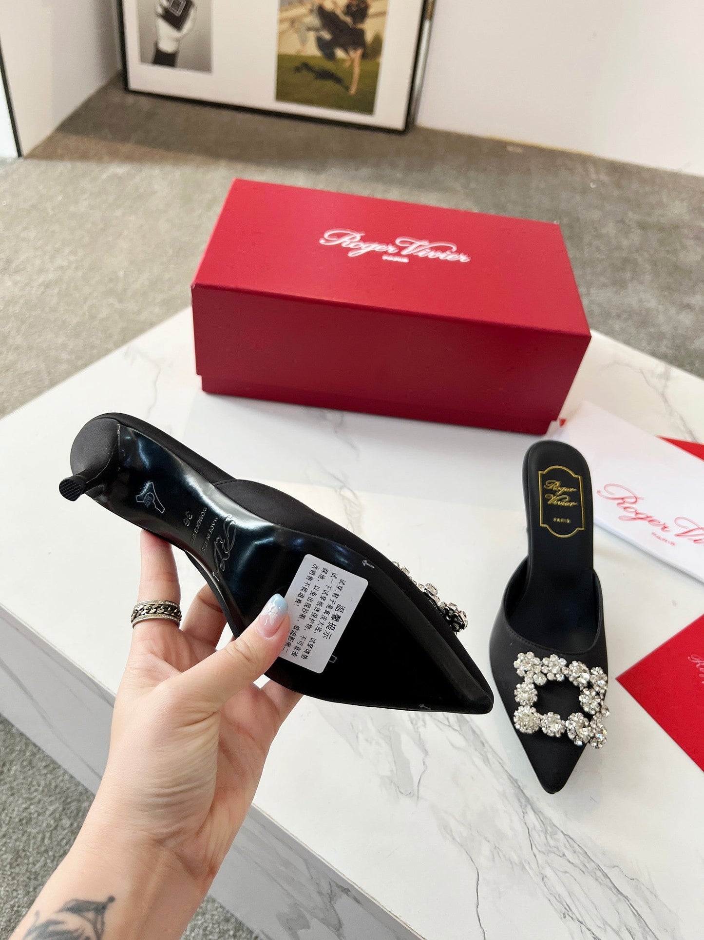 EFFLORESCENCE MULES IN BLACK SATIN - 34