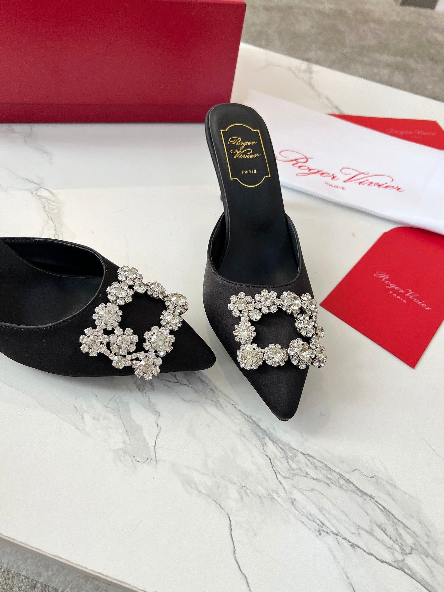 EFFLORESCENCE MULES IN BLACK SATIN - 34