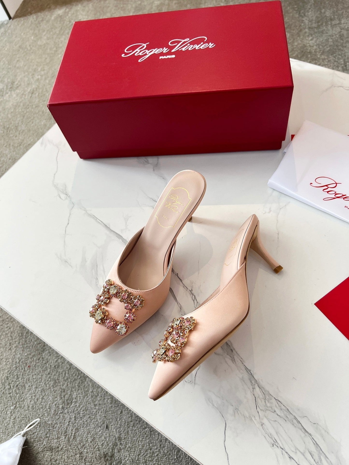 EFFLORESCENCE MULES IN LIGHT FAWN SATIN - 34