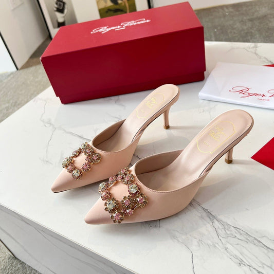 EFFLORESCENCE MULES IN LIGHT FAWN SATIN - 34