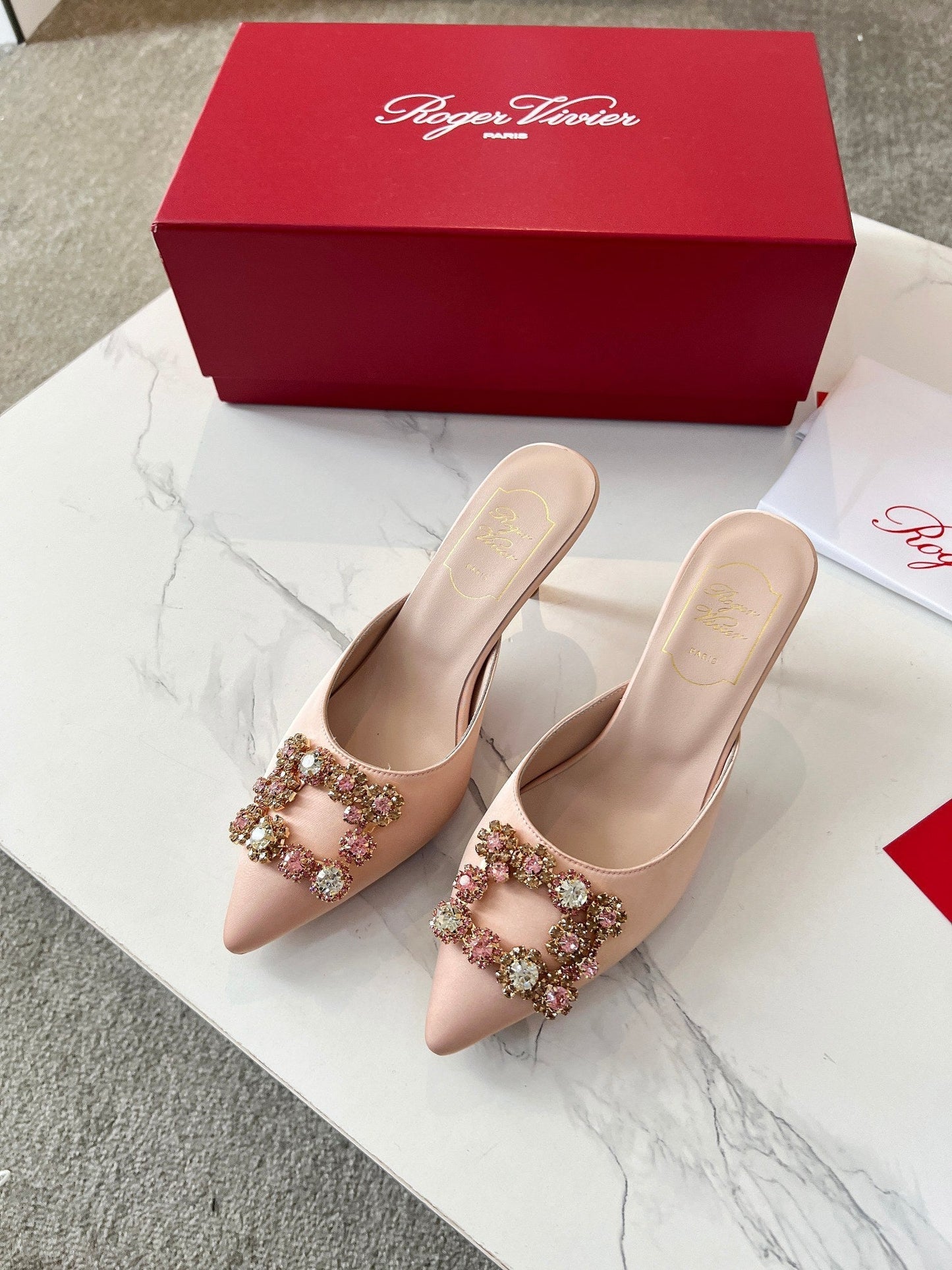 EFFLORESCENCE MULES IN LIGHT FAWN SATIN - 34