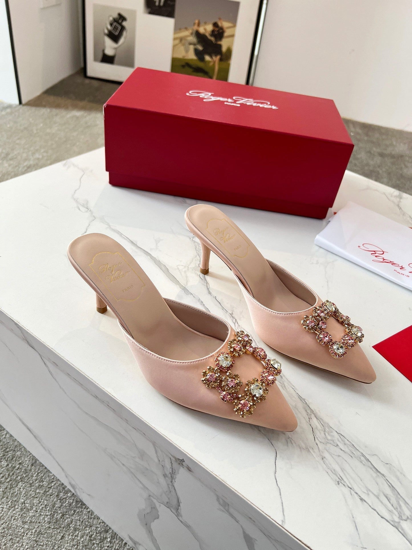 EFFLORESCENCE MULES IN LIGHT FAWN SATIN - 34