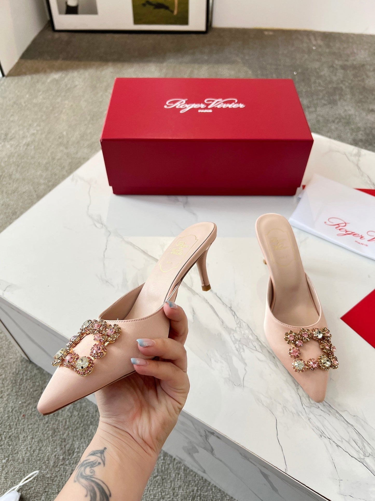 EFFLORESCENCE MULES IN LIGHT FAWN SATIN - 34