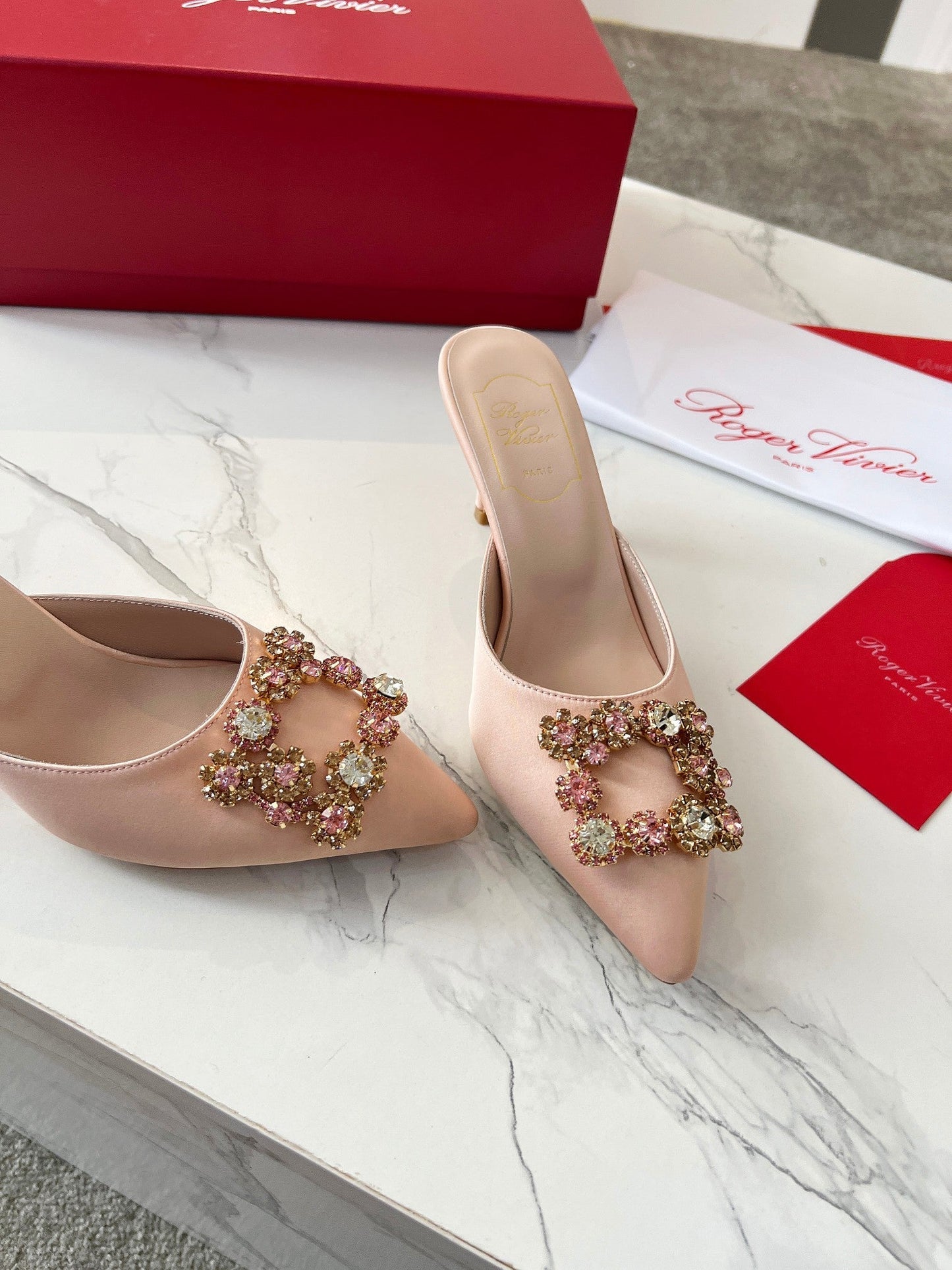 EFFLORESCENCE MULES IN LIGHT FAWN SATIN - 34