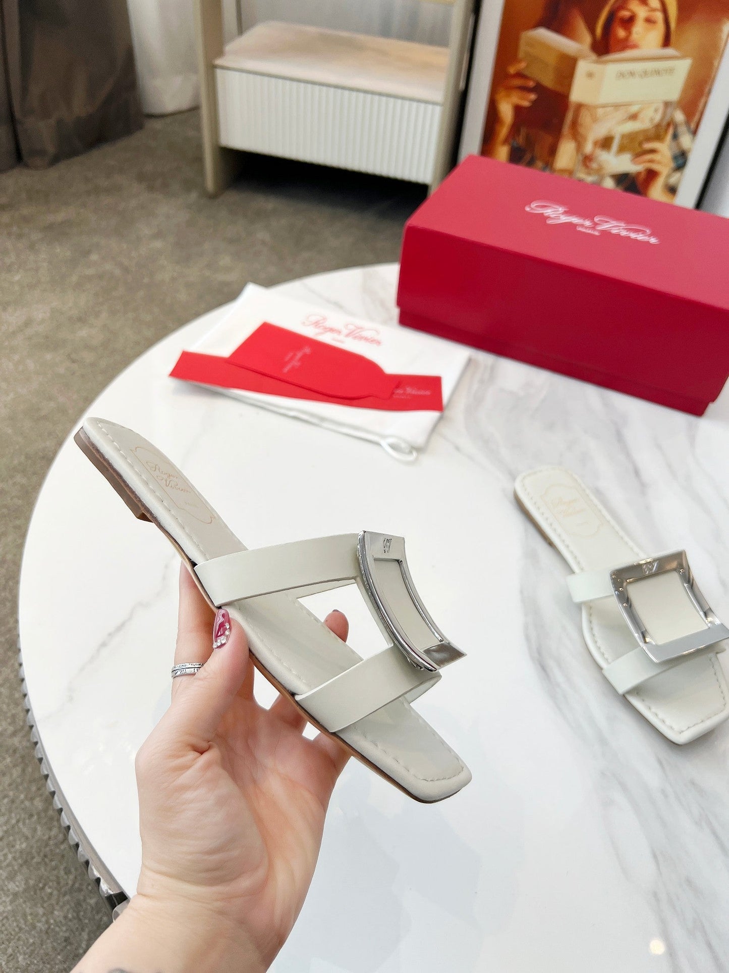 VIV' BY THE SEA MULES IN WHITE CALFSKIN SILVER BUCKLE - 34