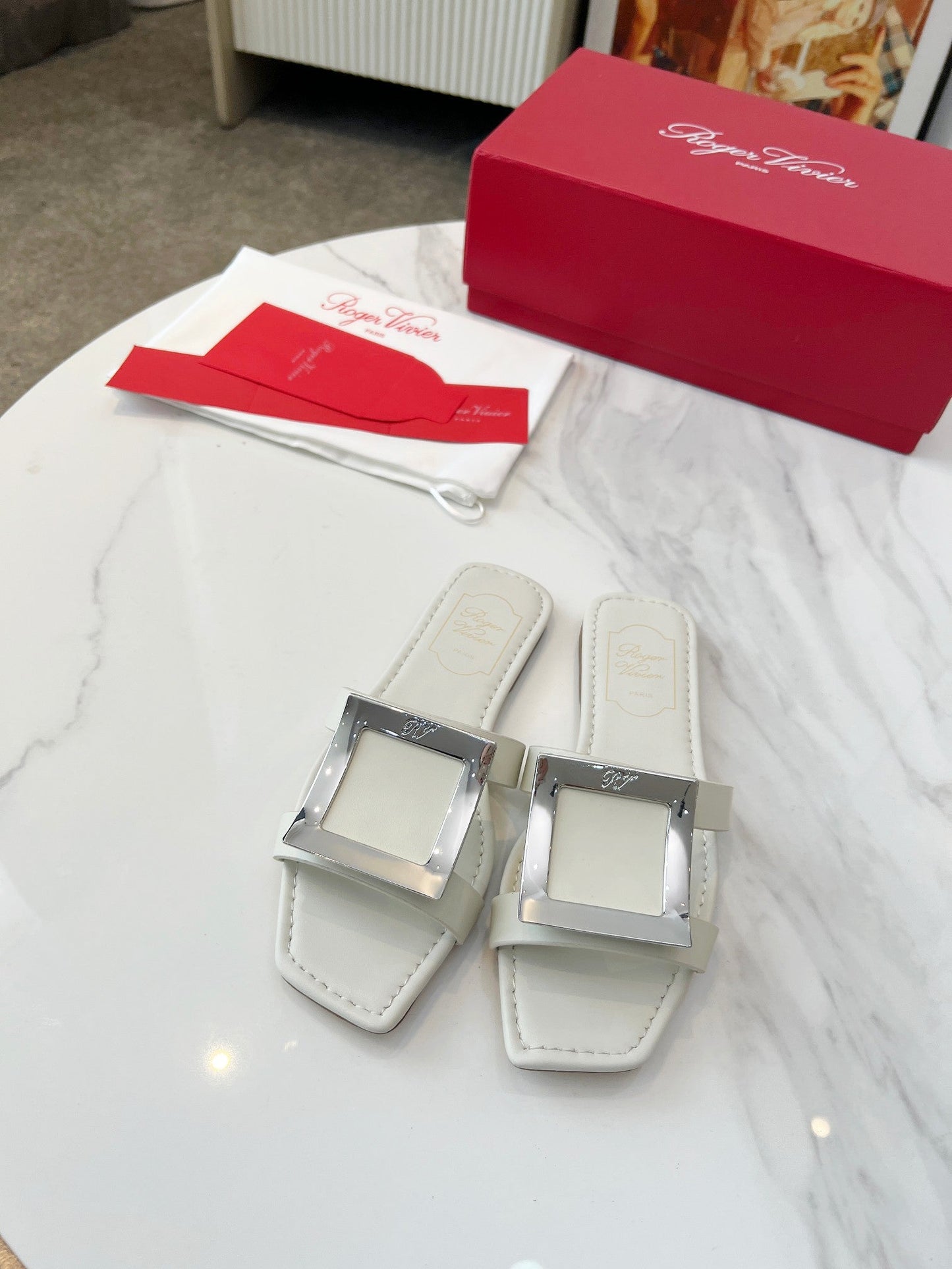 VIV' BY THE SEA MULES IN WHITE CALFSKIN SILVER BUCKLE - 34