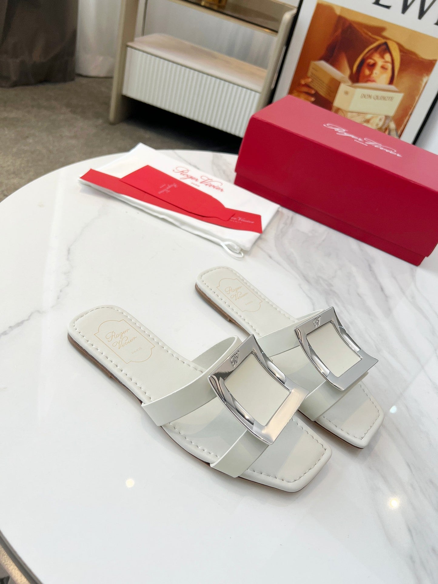 VIV' BY THE SEA MULES IN WHITE CALFSKIN SILVER BUCKLE - 34