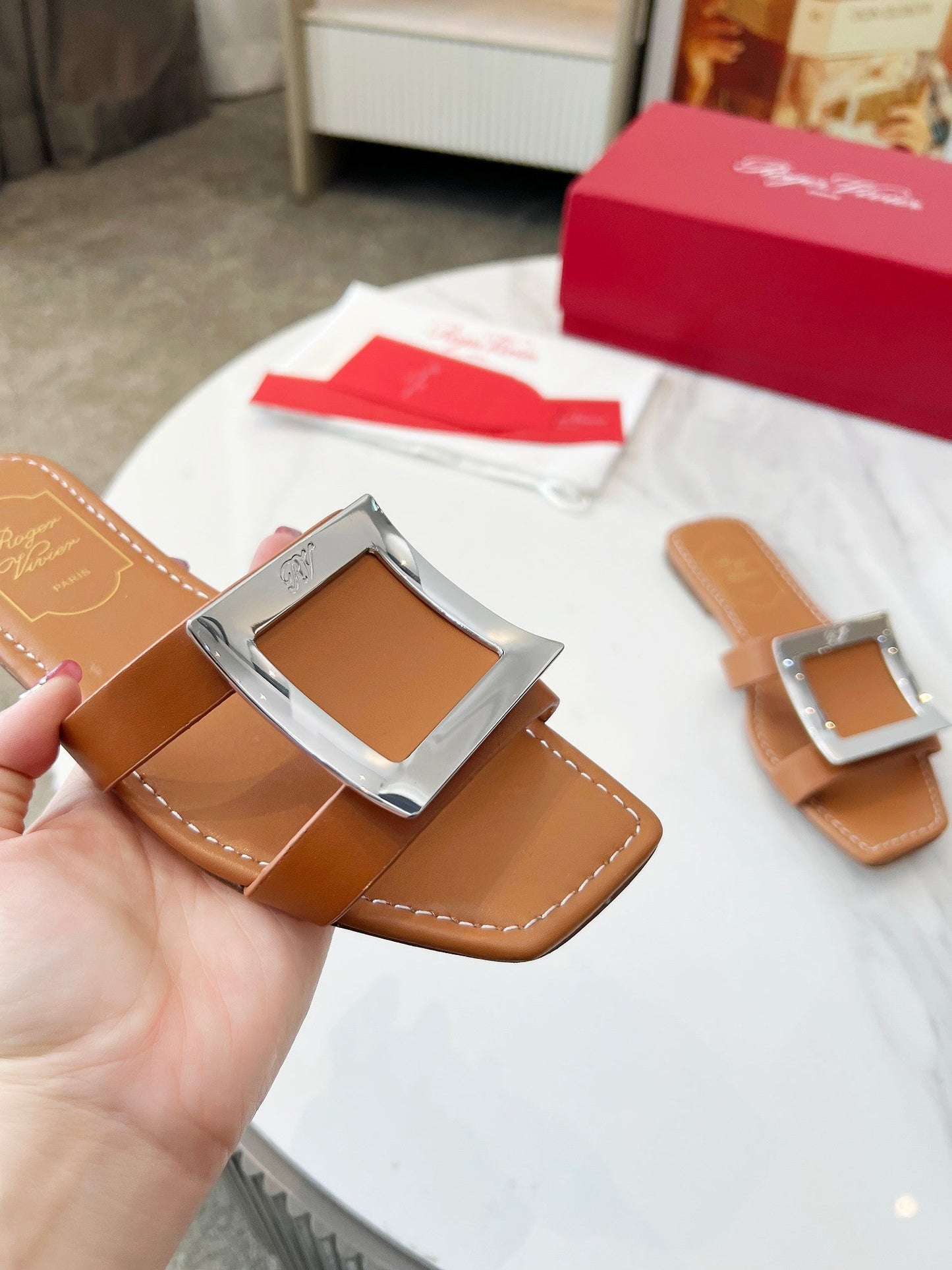 VIV' BY THE SEA MULES IN BRONZE BROWN CALFSKIN SILVER BUCKLE - 34