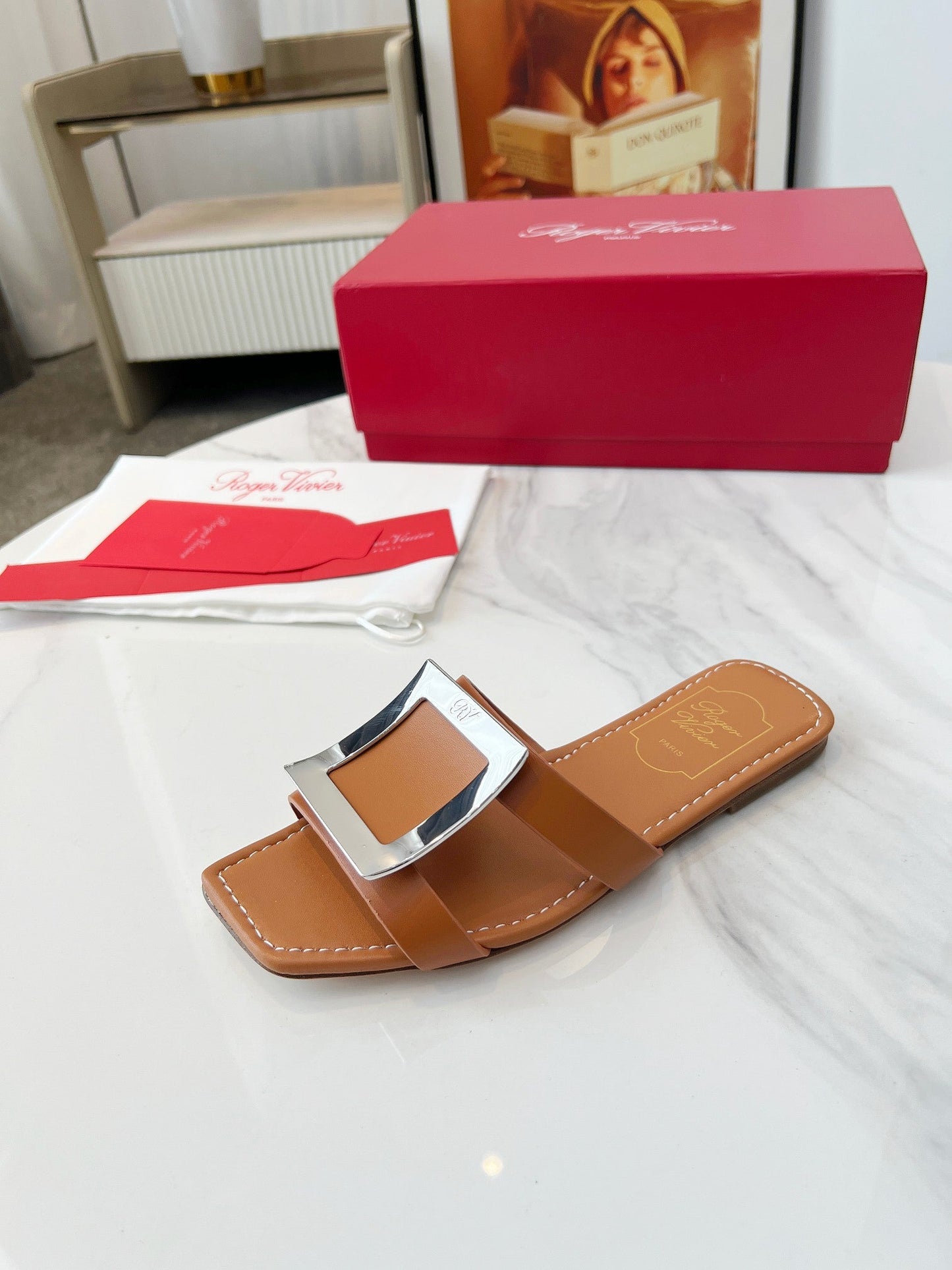 VIV' BY THE SEA MULES IN BRONZE BROWN CALFSKIN SILVER BUCKLE - 34