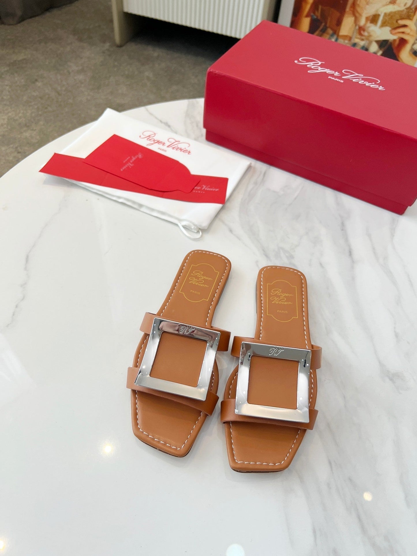 VIV' BY THE SEA MULES IN BRONZE BROWN CALFSKIN SILVER BUCKLE - 34