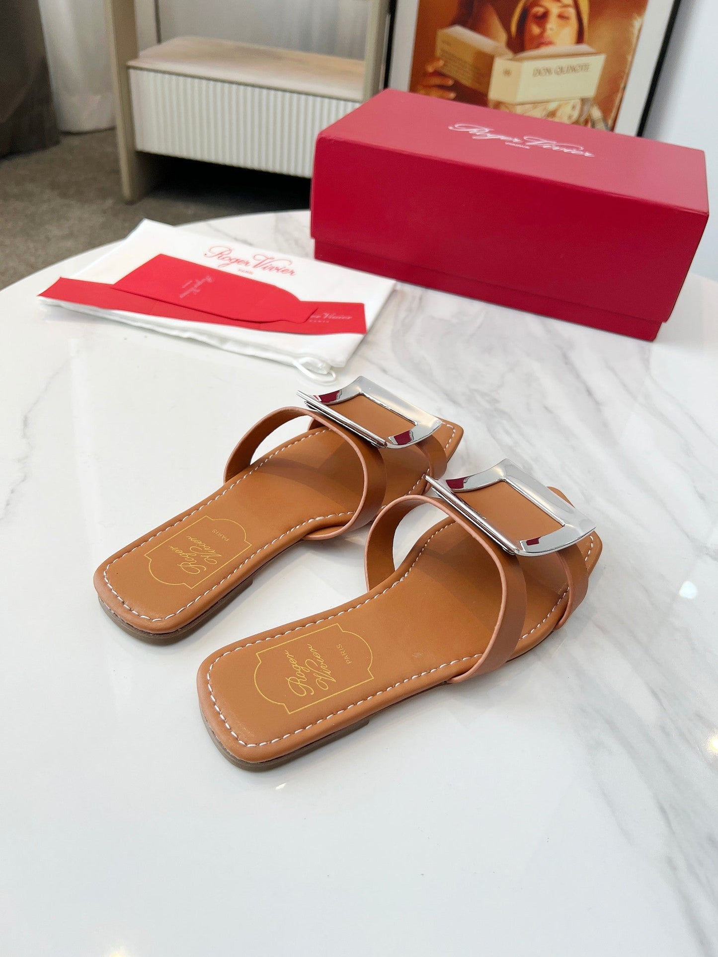 VIV' BY THE SEA MULES IN BRONZE BROWN CALFSKIN SILVER BUCKLE - 34