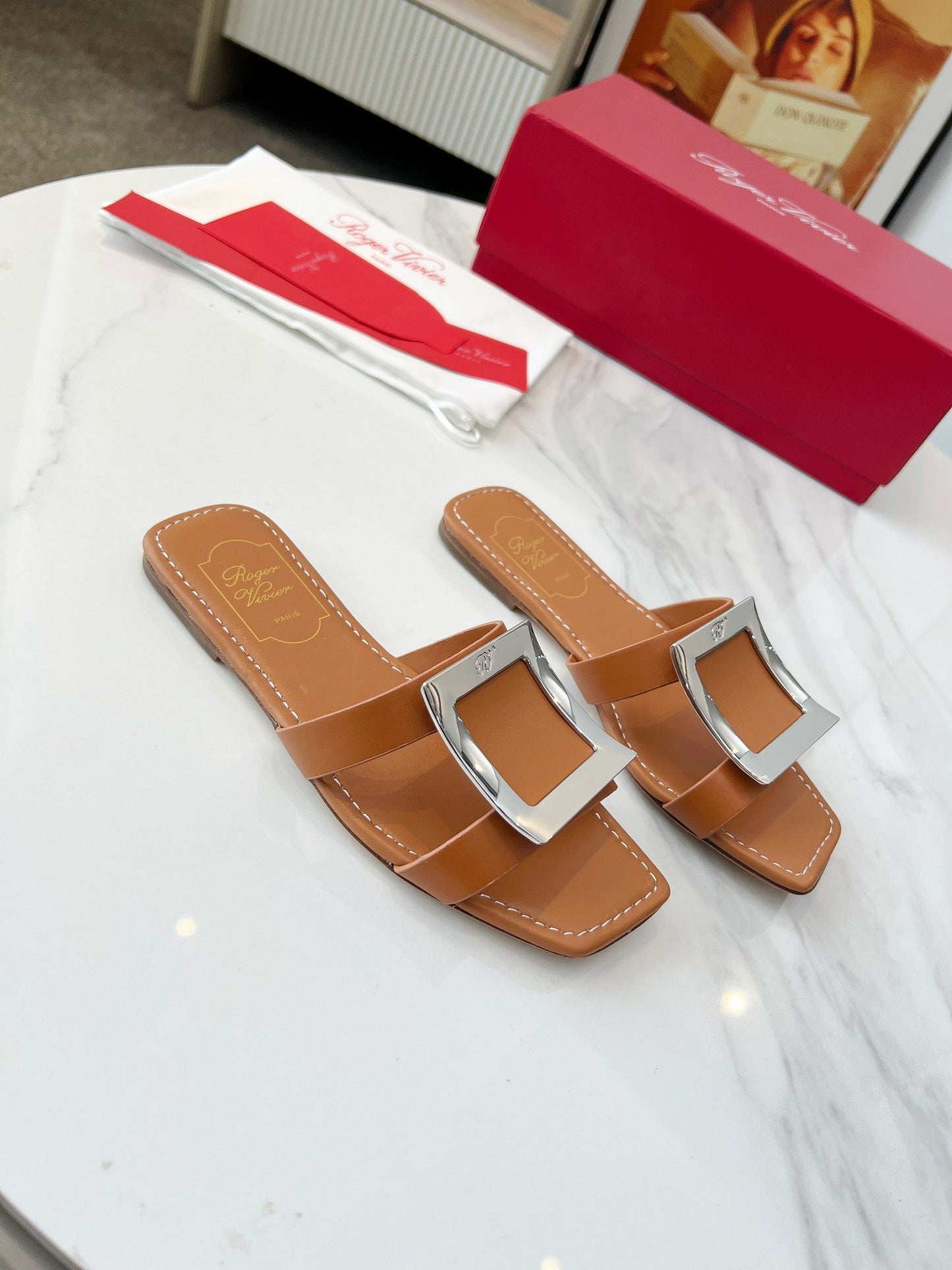 VIV' BY THE SEA MULES IN BRONZE BROWN CALFSKIN SILVER BUCKLE - 34