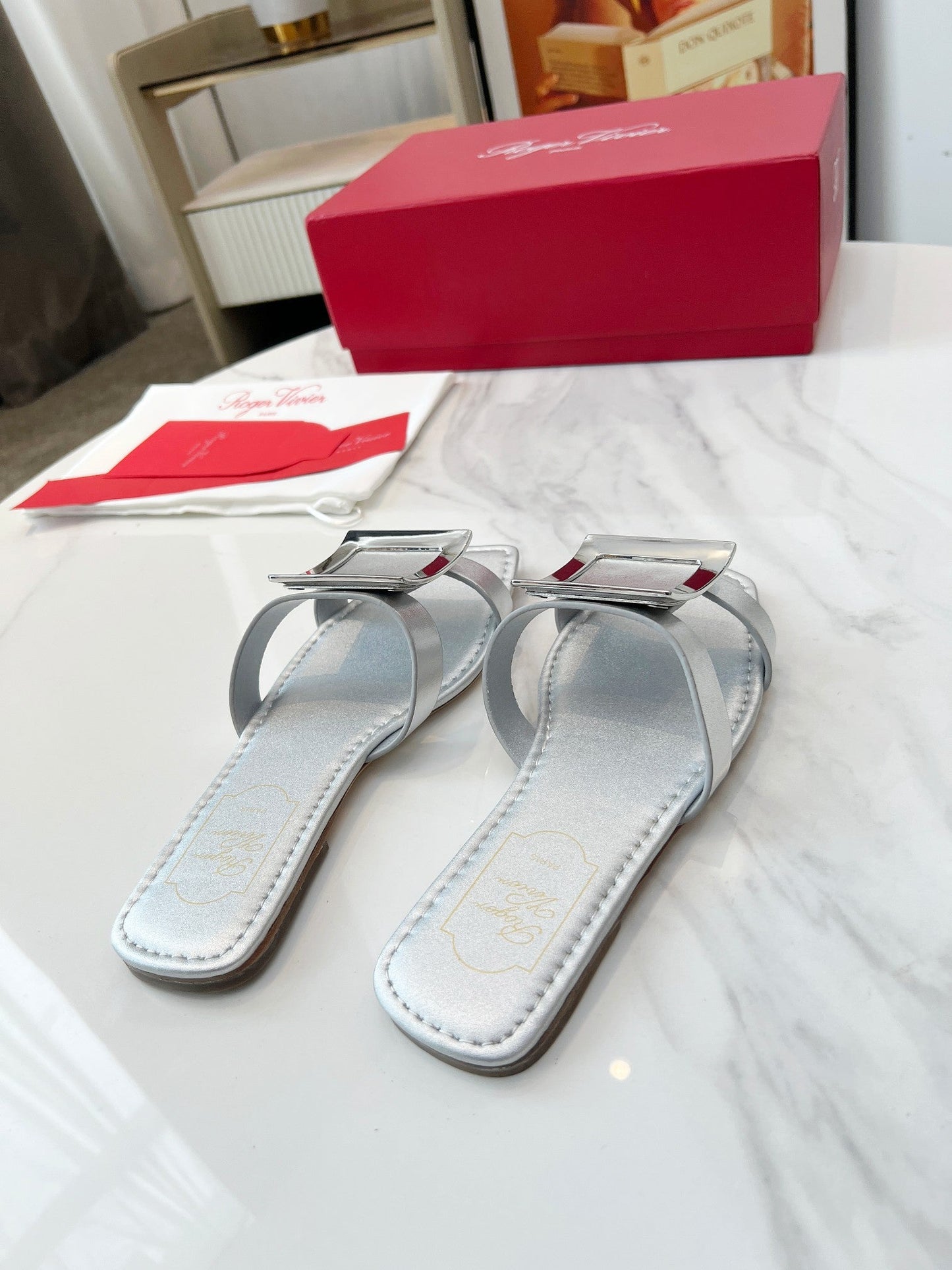 VIV' BY THE SEA MULES IN SILVER CALFSKIN SILVER BUCKLE - 34