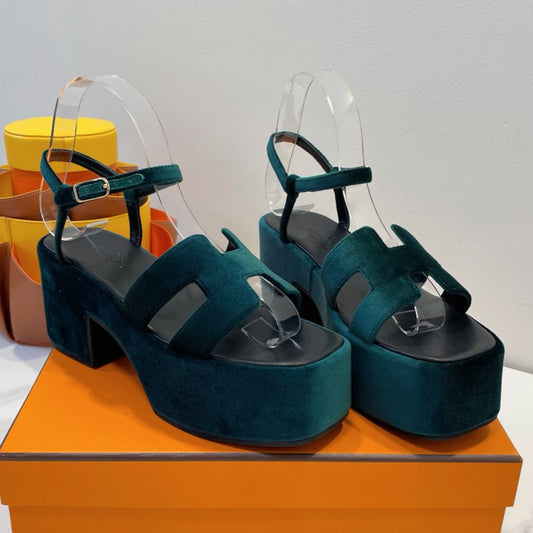 JAM 30 SANDAL IN GREEN FOREST VELVET - 35