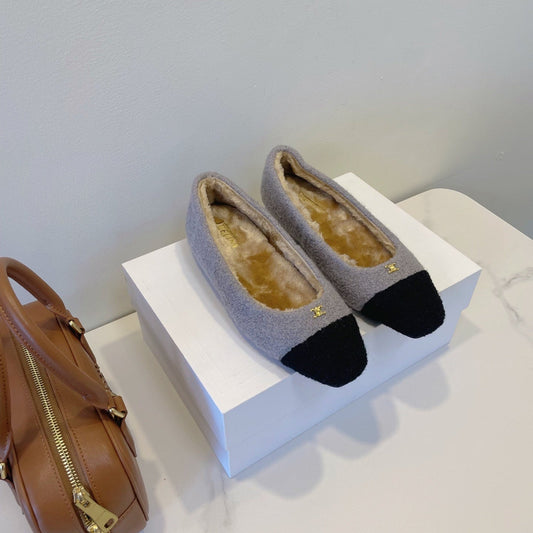 ТУФЛІ-БАЛЕТКИ CELINE 26S З СІРОЇ ТА ЧОРНОЇ ВОВНИ