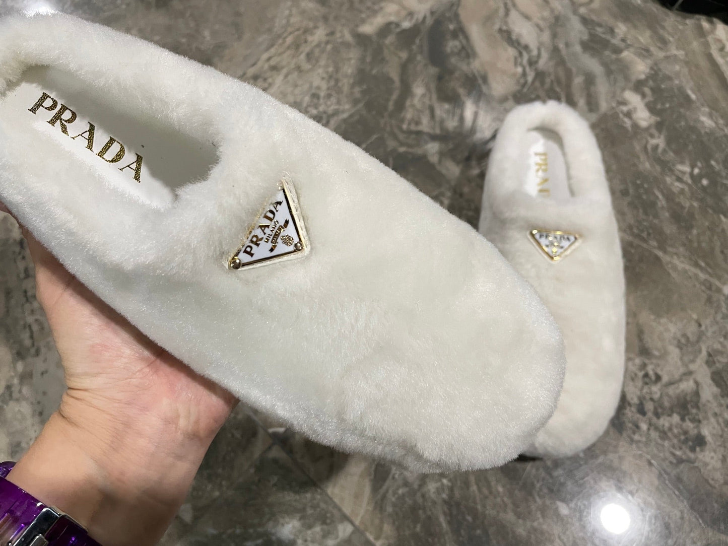PRADA 26S SLIPPERS IN WHITE WOOL