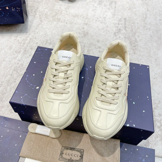 GG RHYTON TRAINER WHITE LAMBSKIN WITH FIRE MOTIF - 35