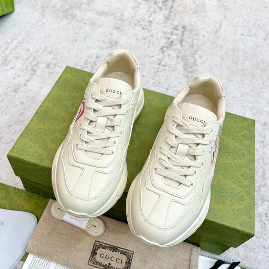 GG RHYTON TRAINER WHITE LAMBSKIN WITH HEART MOTIF - 35