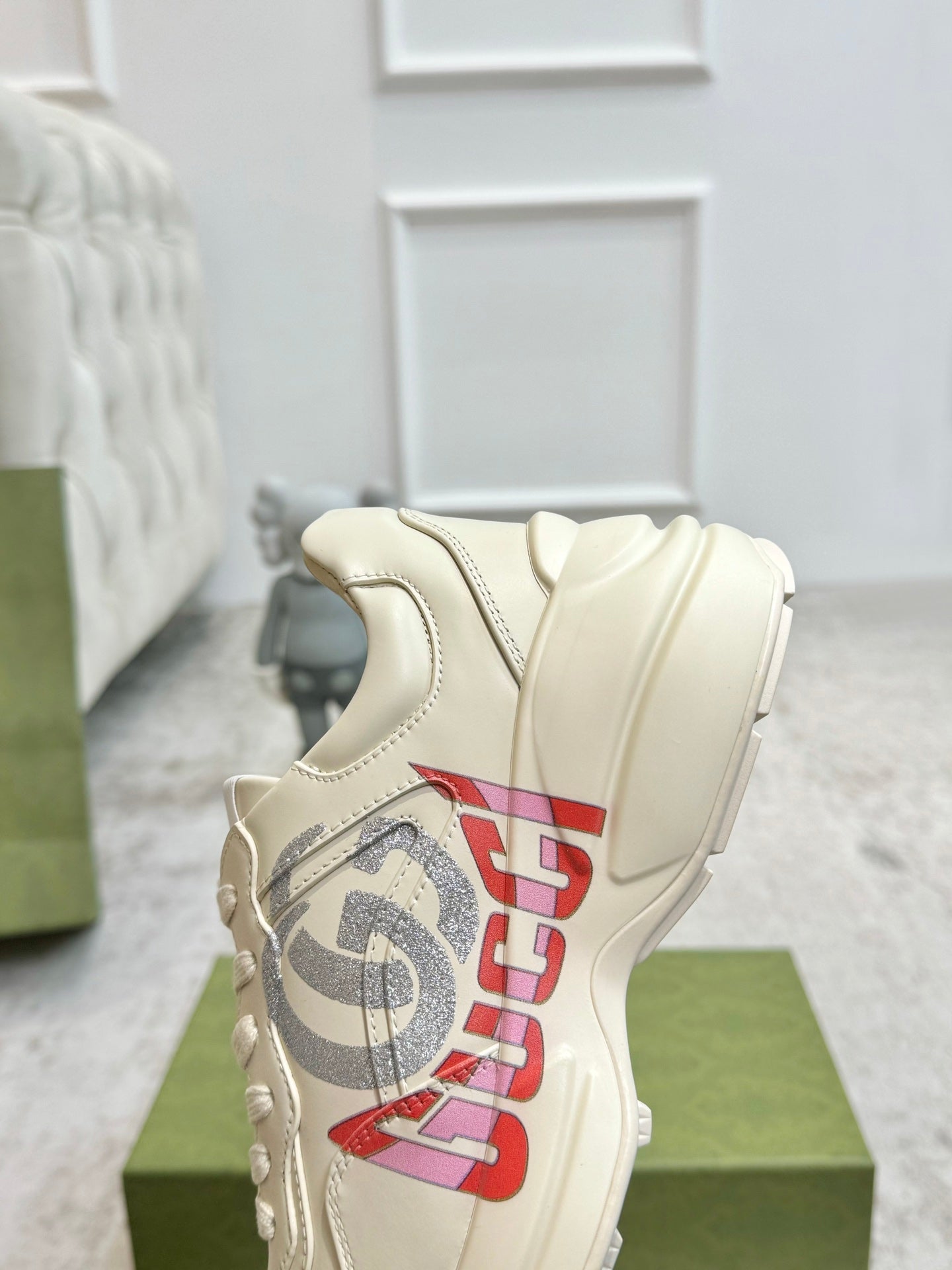 GG RHYTON TRAINER WHITE LAMBSKIN WITH H LETTER - 35