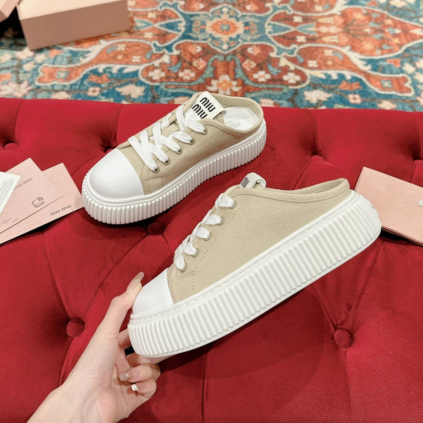 Sneakers Mules Bright Cream Color Canvas - 35