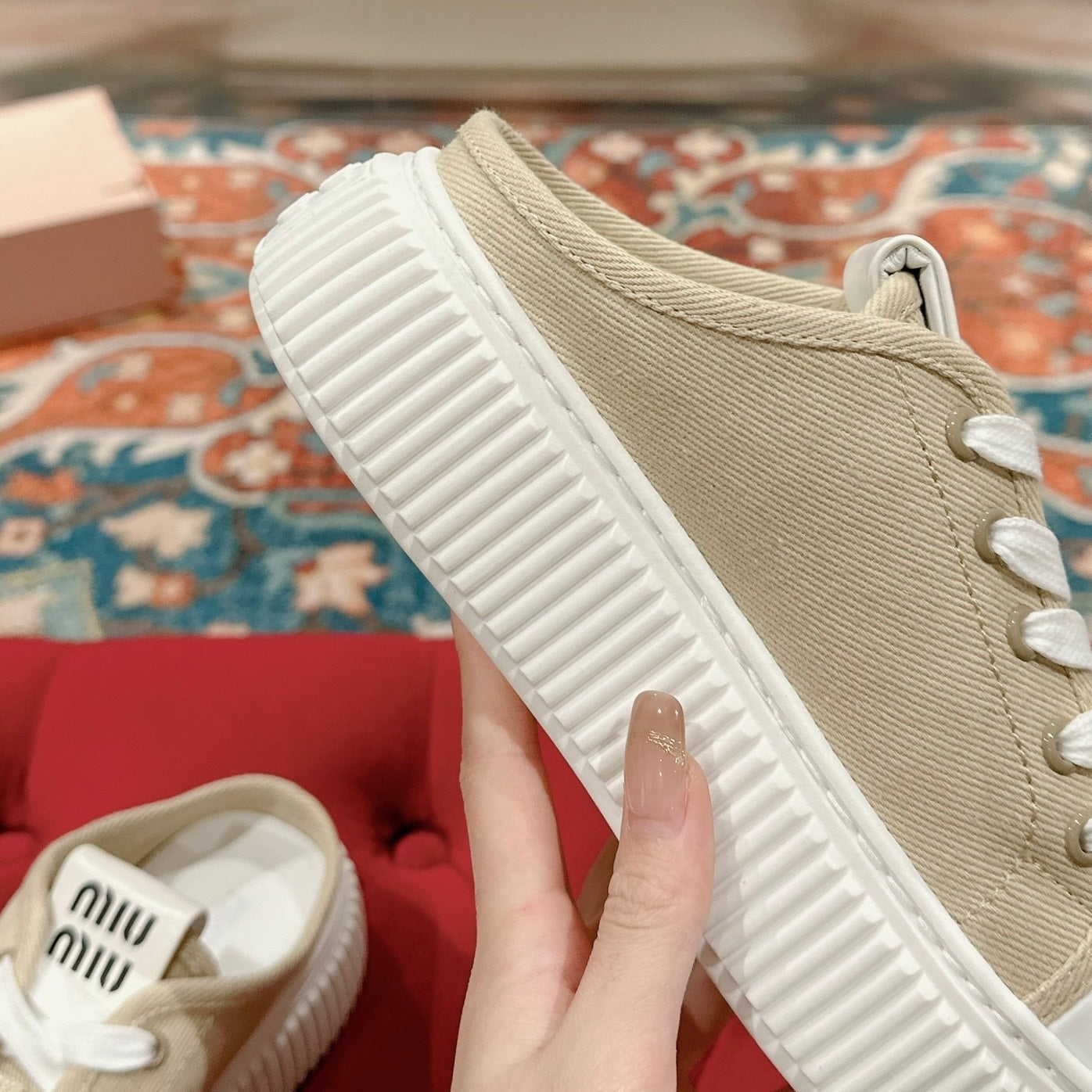 Sneakers Mules Bright Cream Color Canvas - 35