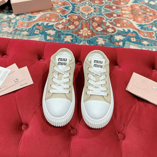Sneakers Mules Bright Cream Color Canvas - 35