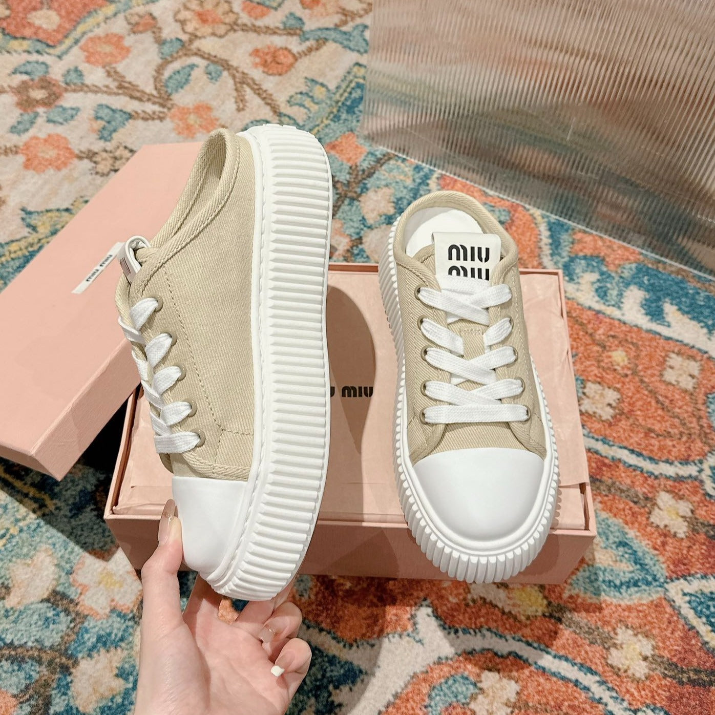 Sneakers Mules Bright Cream Color Canvas - 35