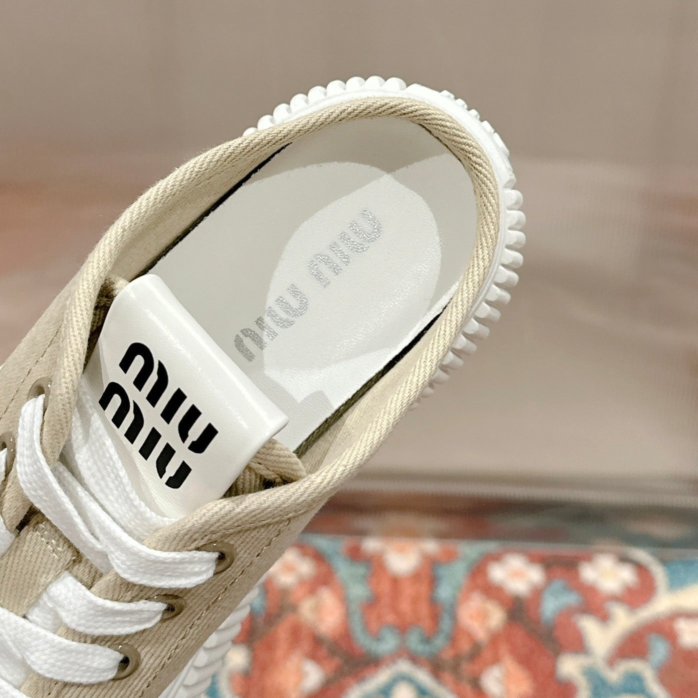 Sneakers Mules Bright Cream Color Canvas - 35