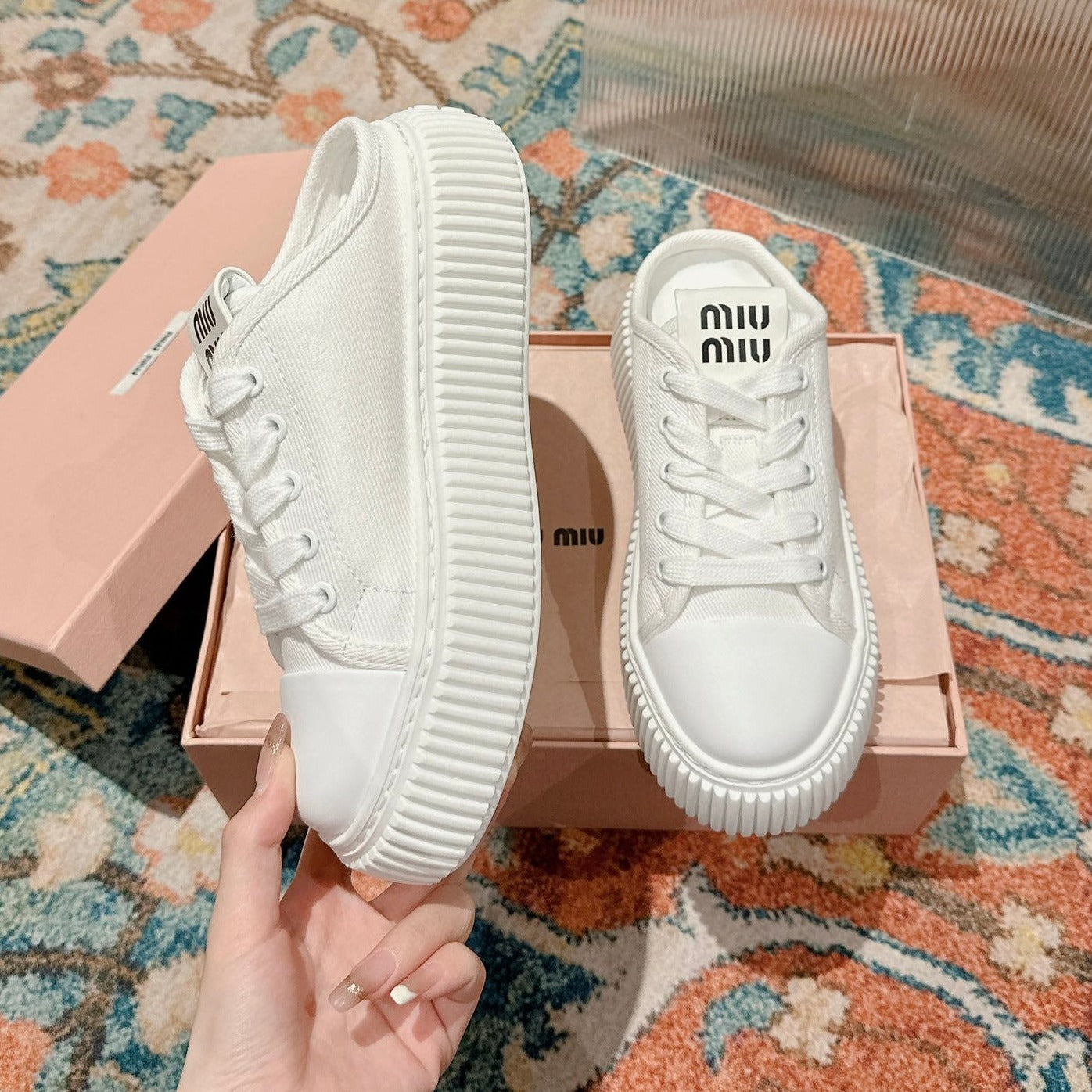 Sneakers Mules White Canvas - 35