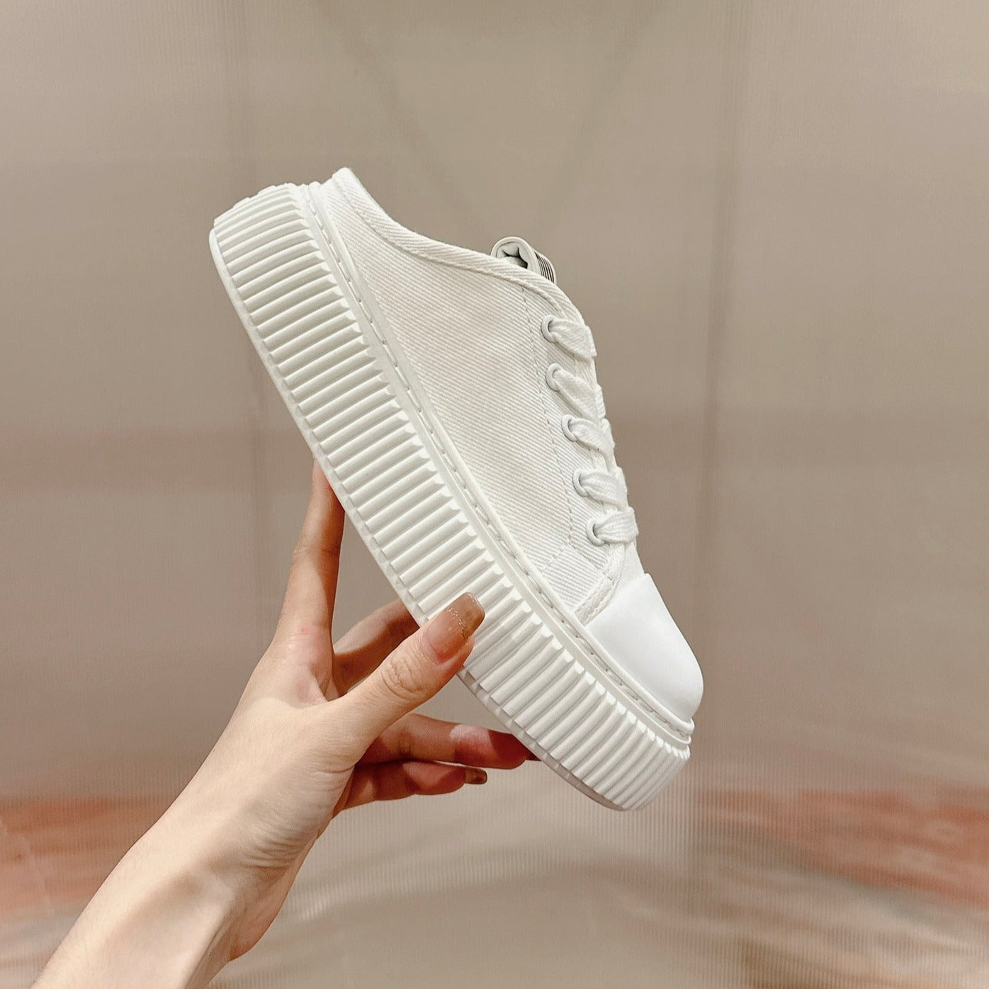 Sneakers Mules White Canvas - 35