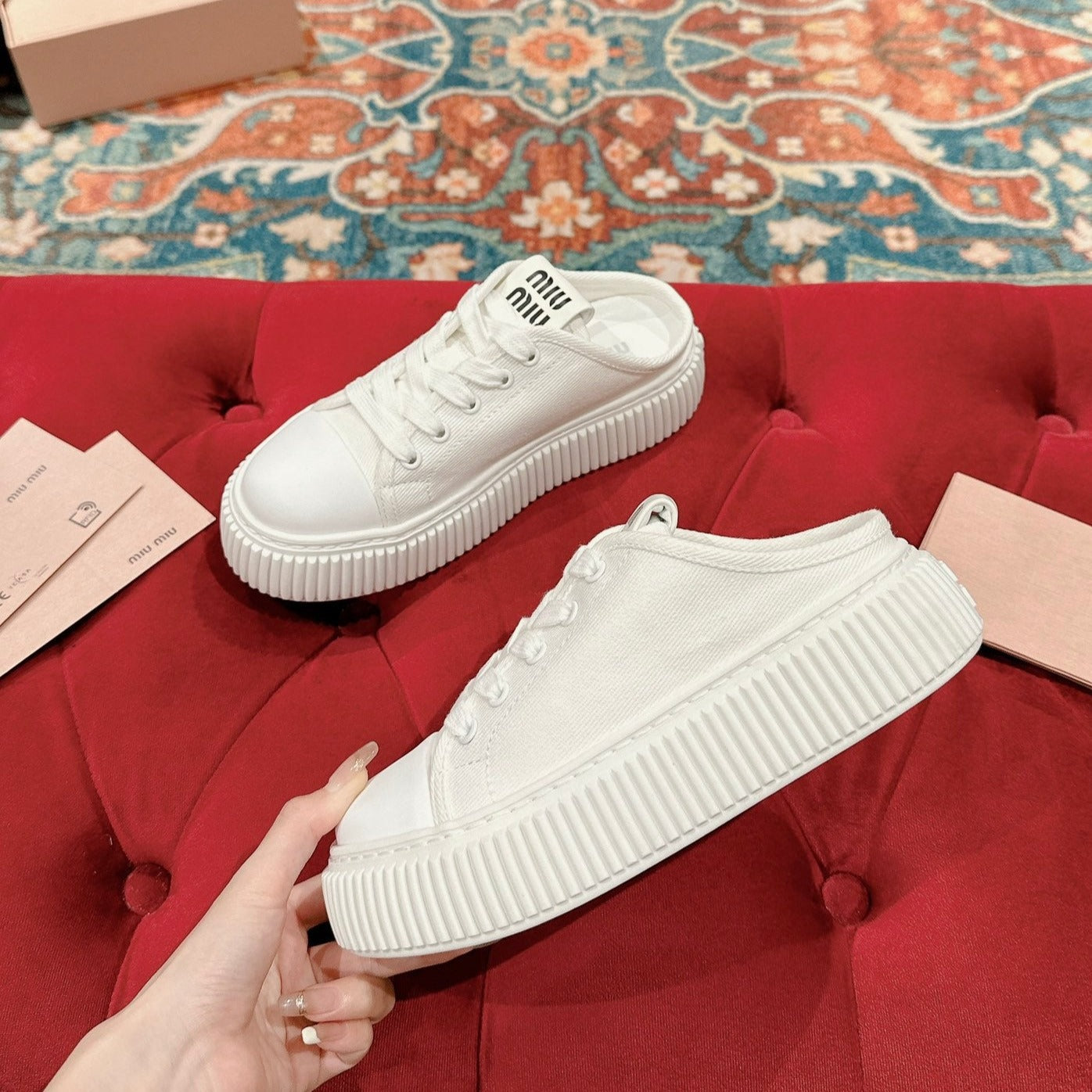 Sneakers Mules White Canvas - 35