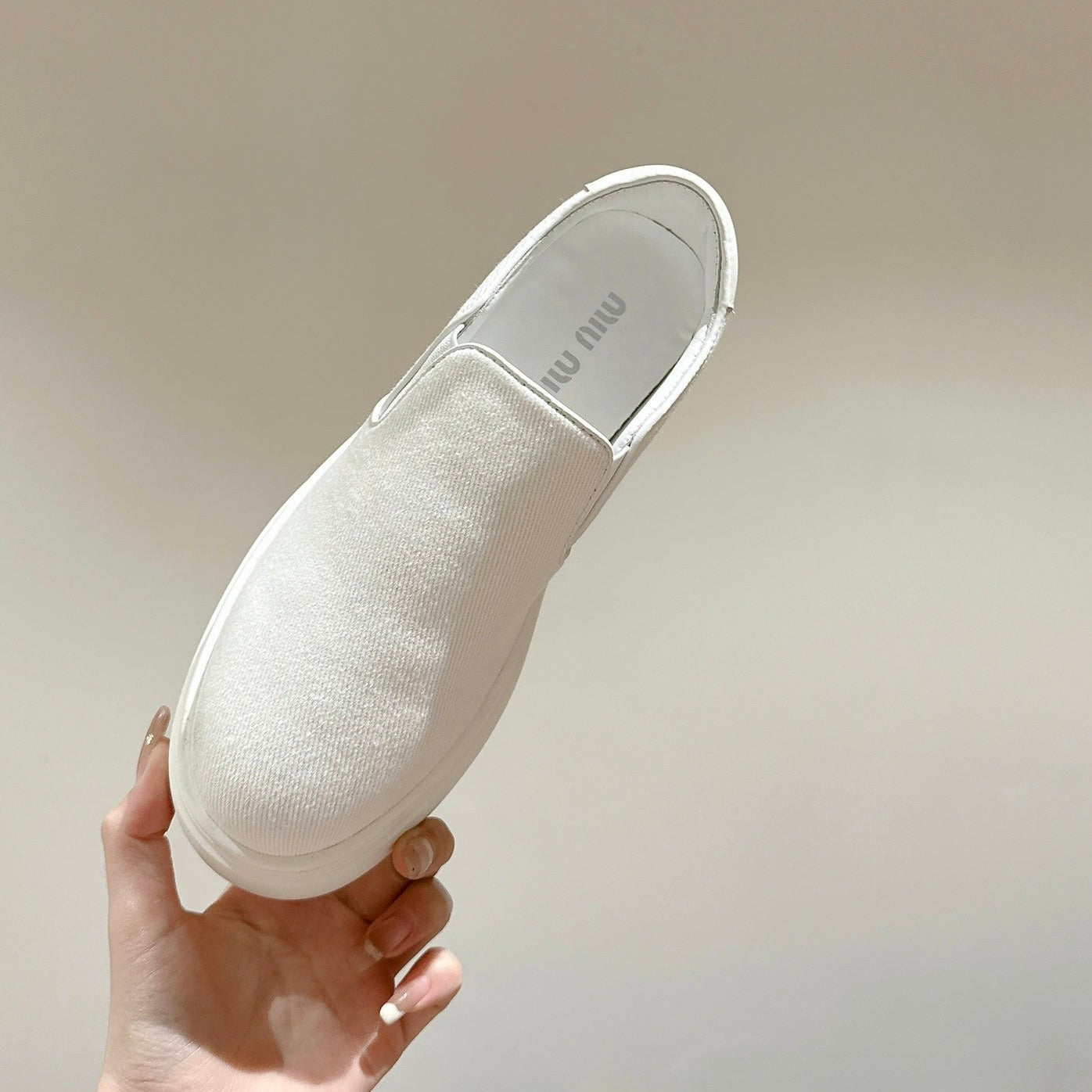 Slip-on Shoes  High Sole White Canvas - 35