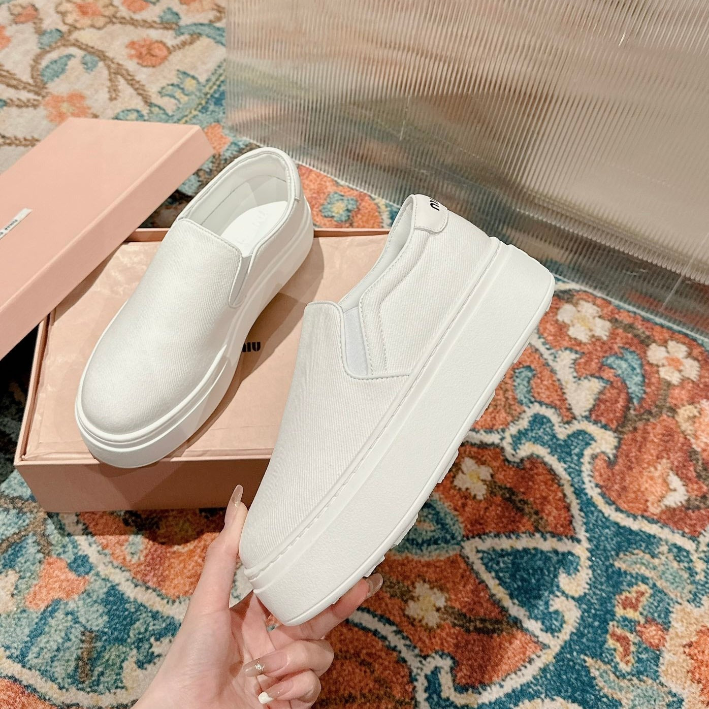Slip-on Shoes  High Sole White Canvas - 35