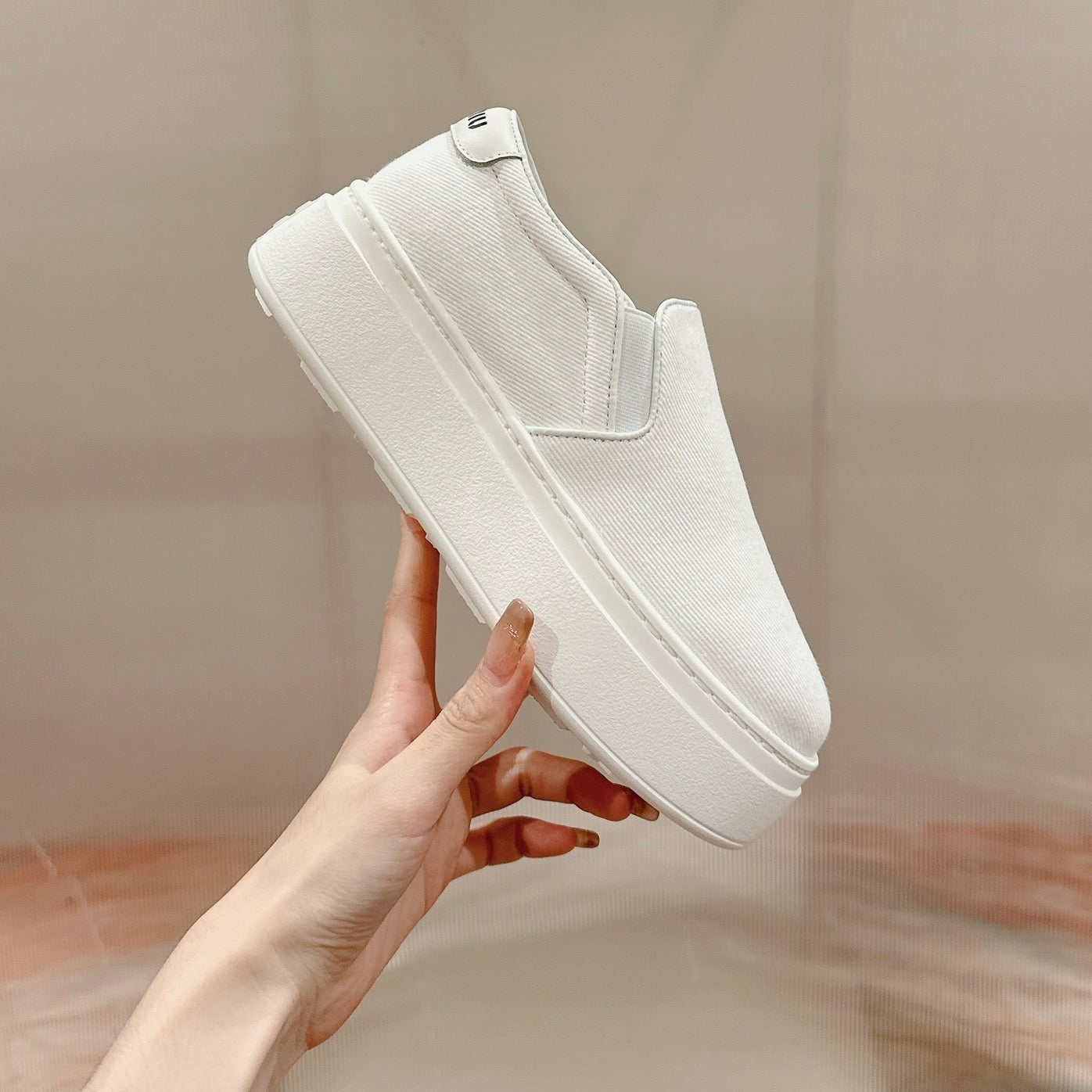Slip-on Shoes  High Sole White Canvas - 35