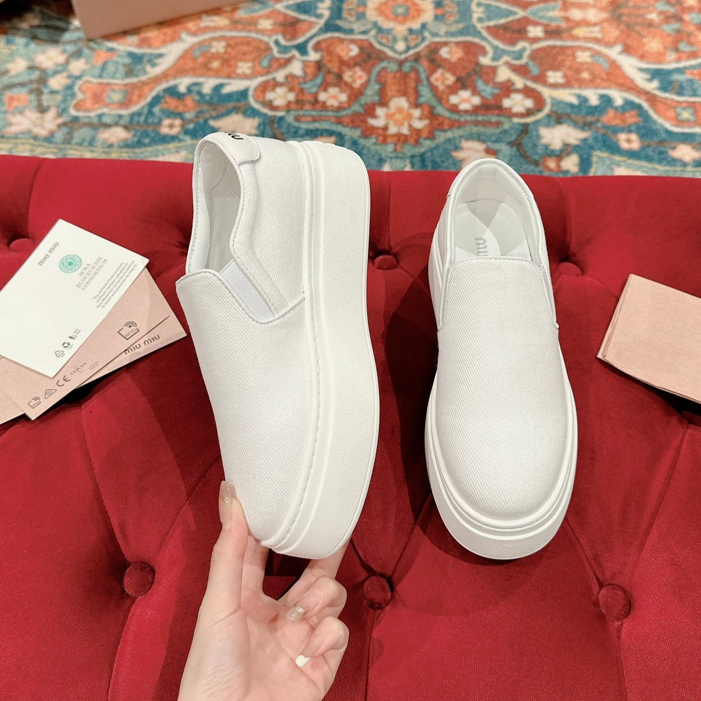 Slip-on Shoes  High Sole White Canvas - 35