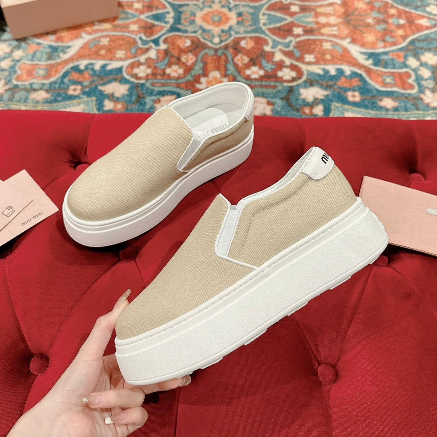 Slip-on Shoes High Sole Cream Color Canvas - 35