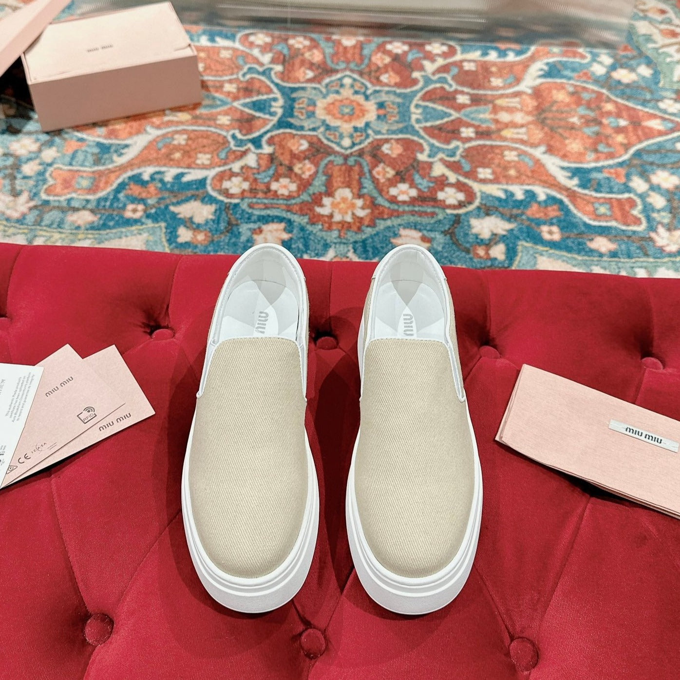 Slip-on Shoes High Sole Cream Color Canvas - 35