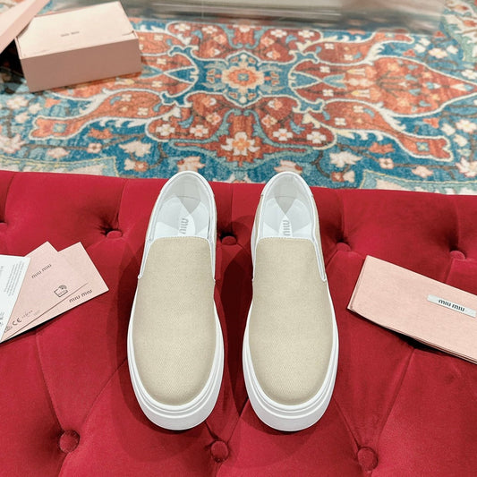 Slip-on Shoes High Sole Cream Color Canvas - 35