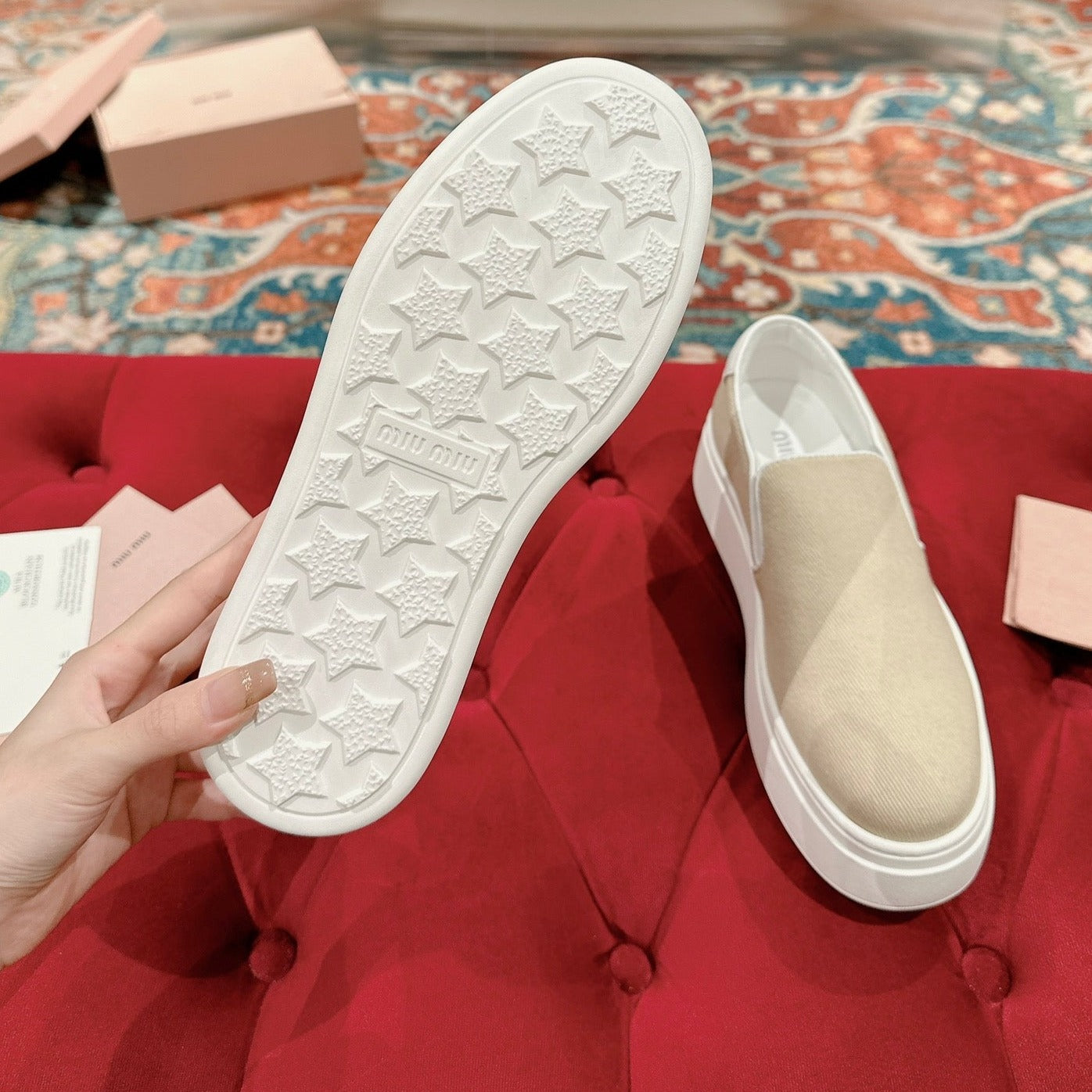 Slip-on Shoes High Sole Cream Color Canvas - 35