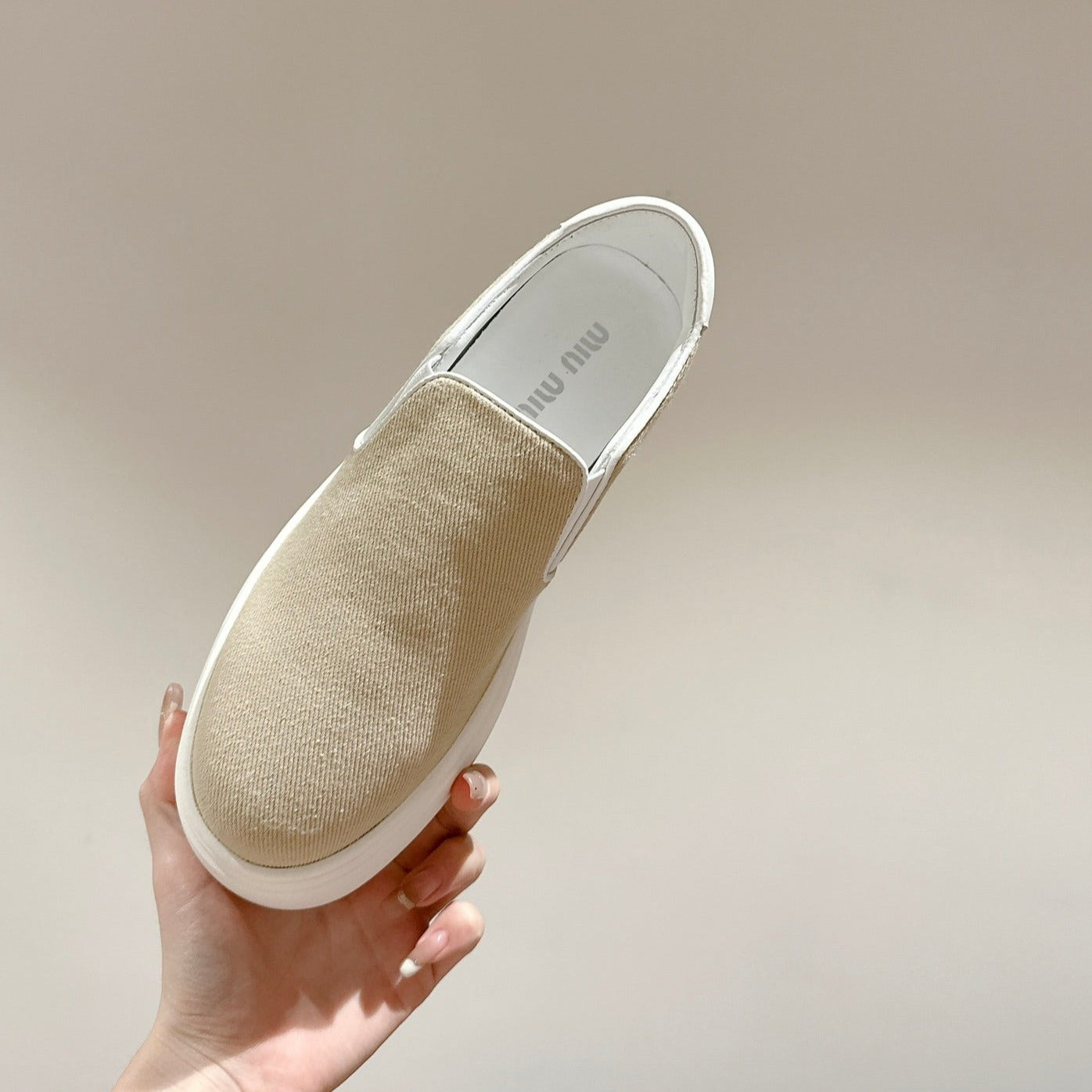 Slip-on Shoes High Sole Cream Color Canvas - 35