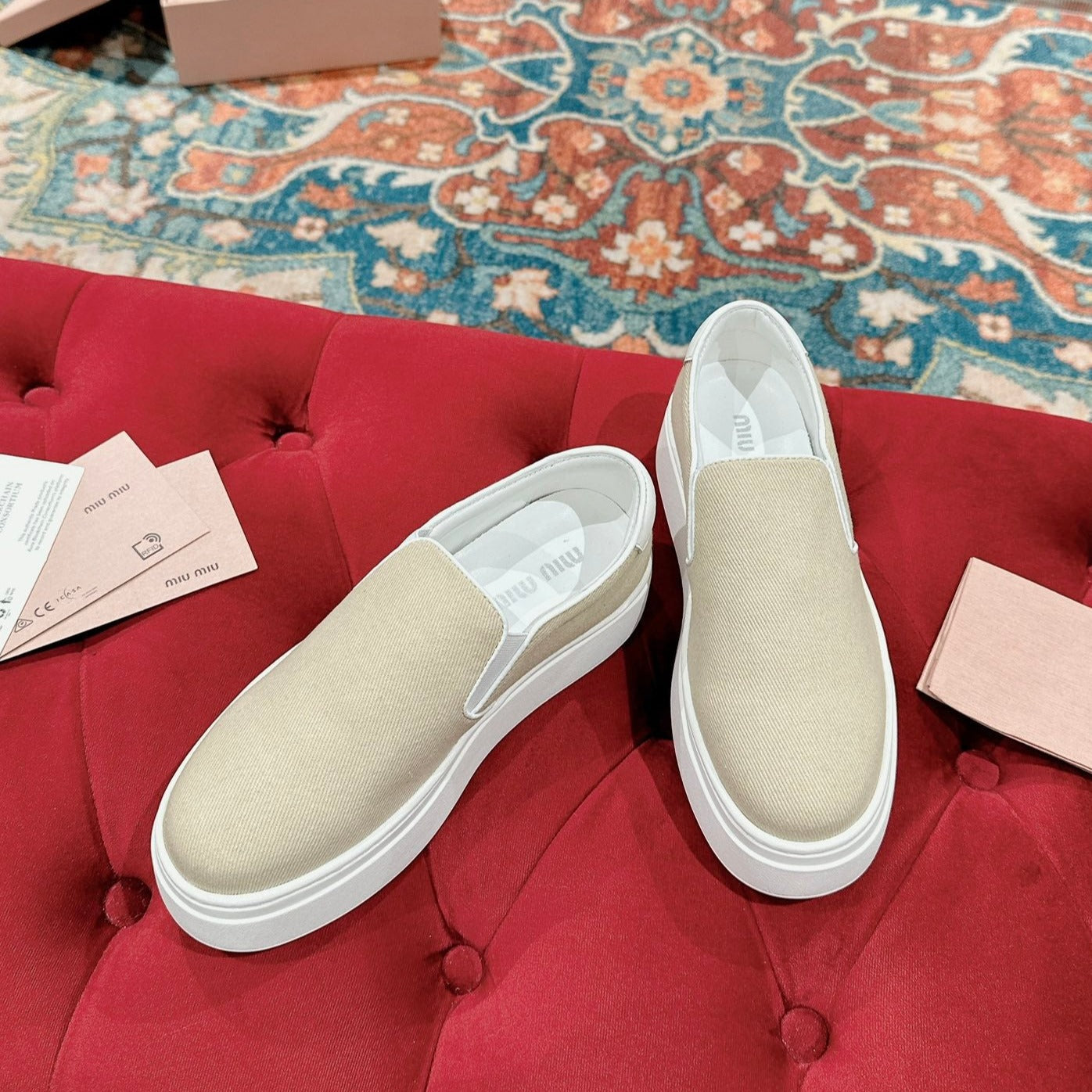 Slip-on Shoes High Sole Cream Color Canvas - 35