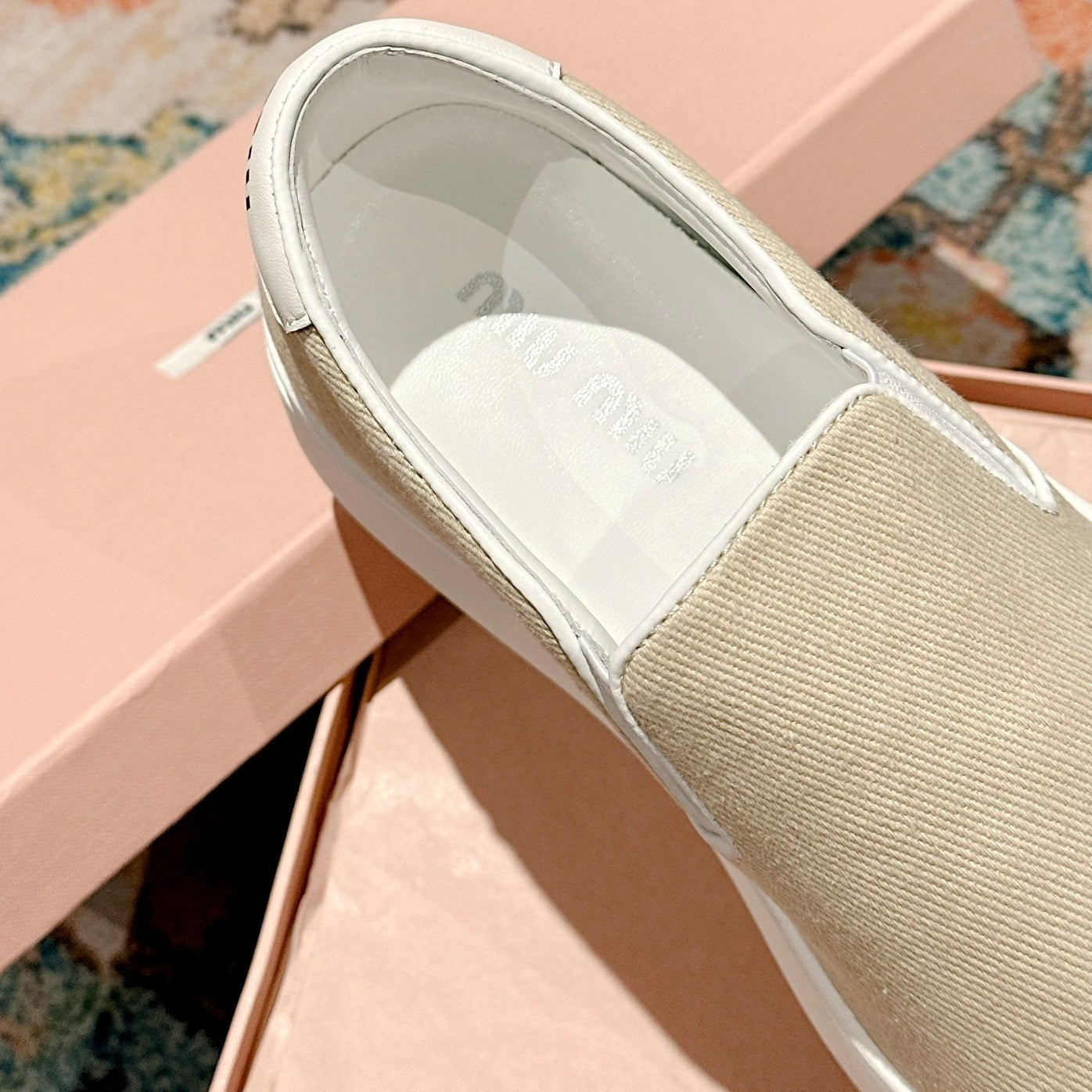 Slip-on Shoes High Sole Cream Color Canvas - 35