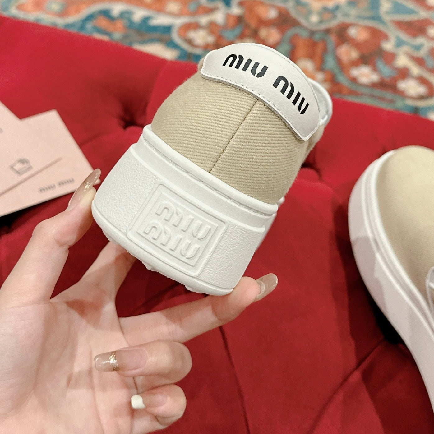 Slip-on Shoes High Sole Cream Color Canvas - 35
