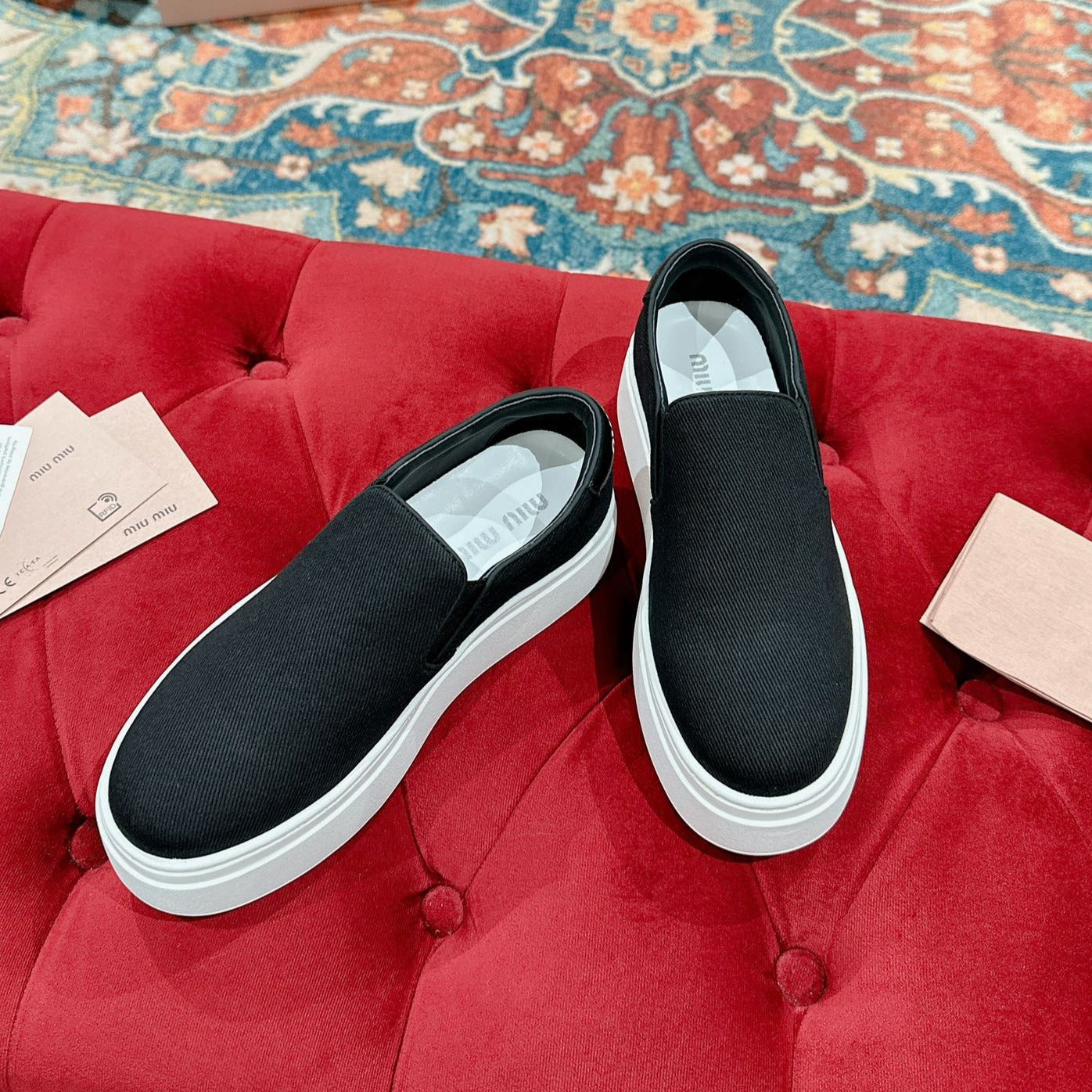 Slip-on Shoes  High Sole Black Canvas - 35