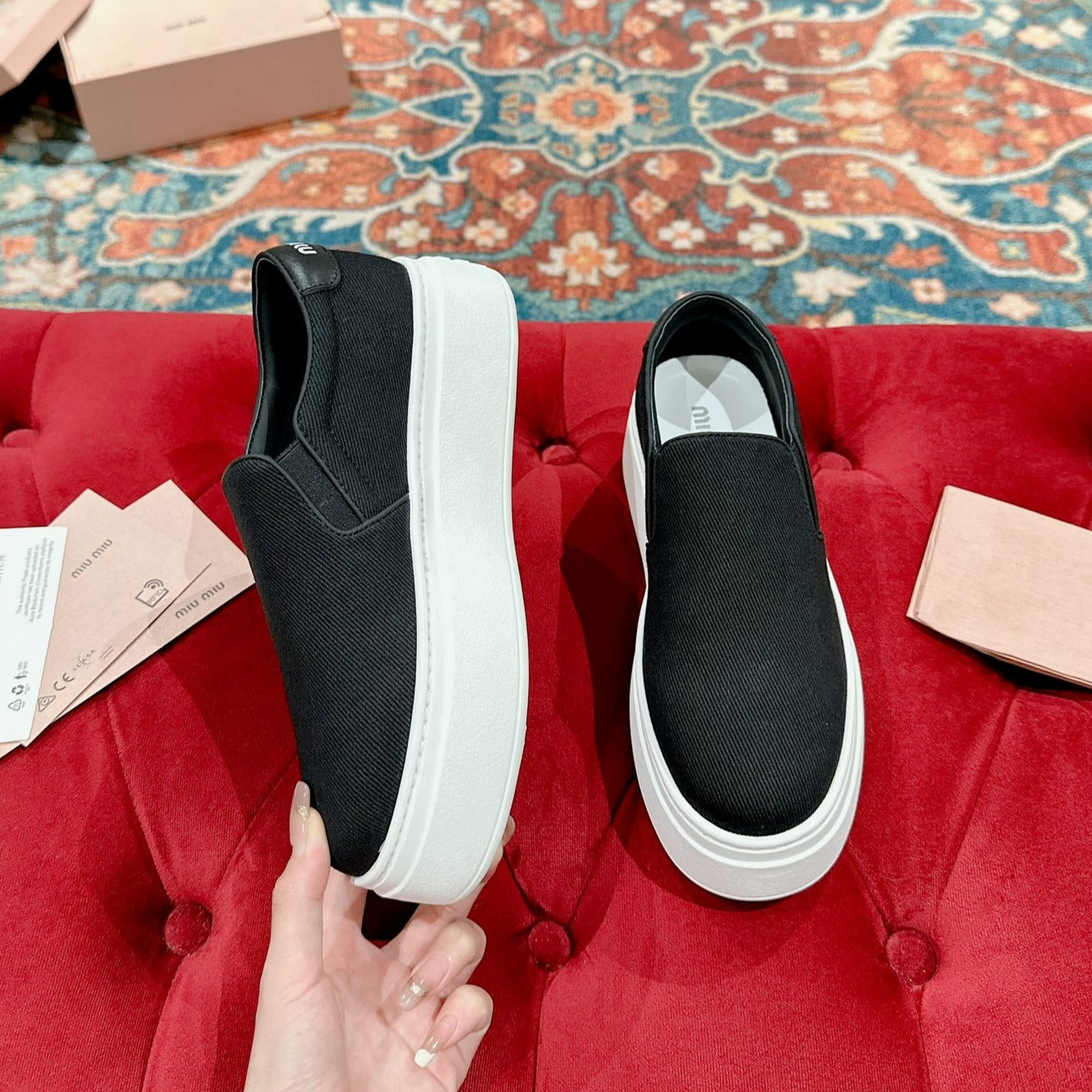 Slip-on Shoes  High Sole Black Canvas - 35