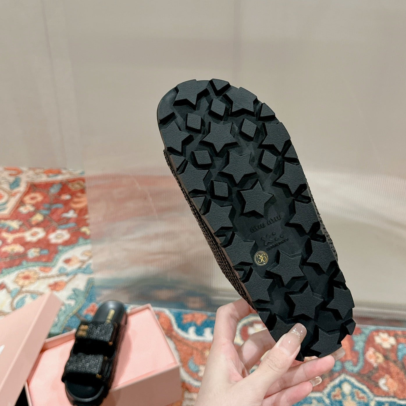 Women's Sandals Black Sheepskin With Straps - 35