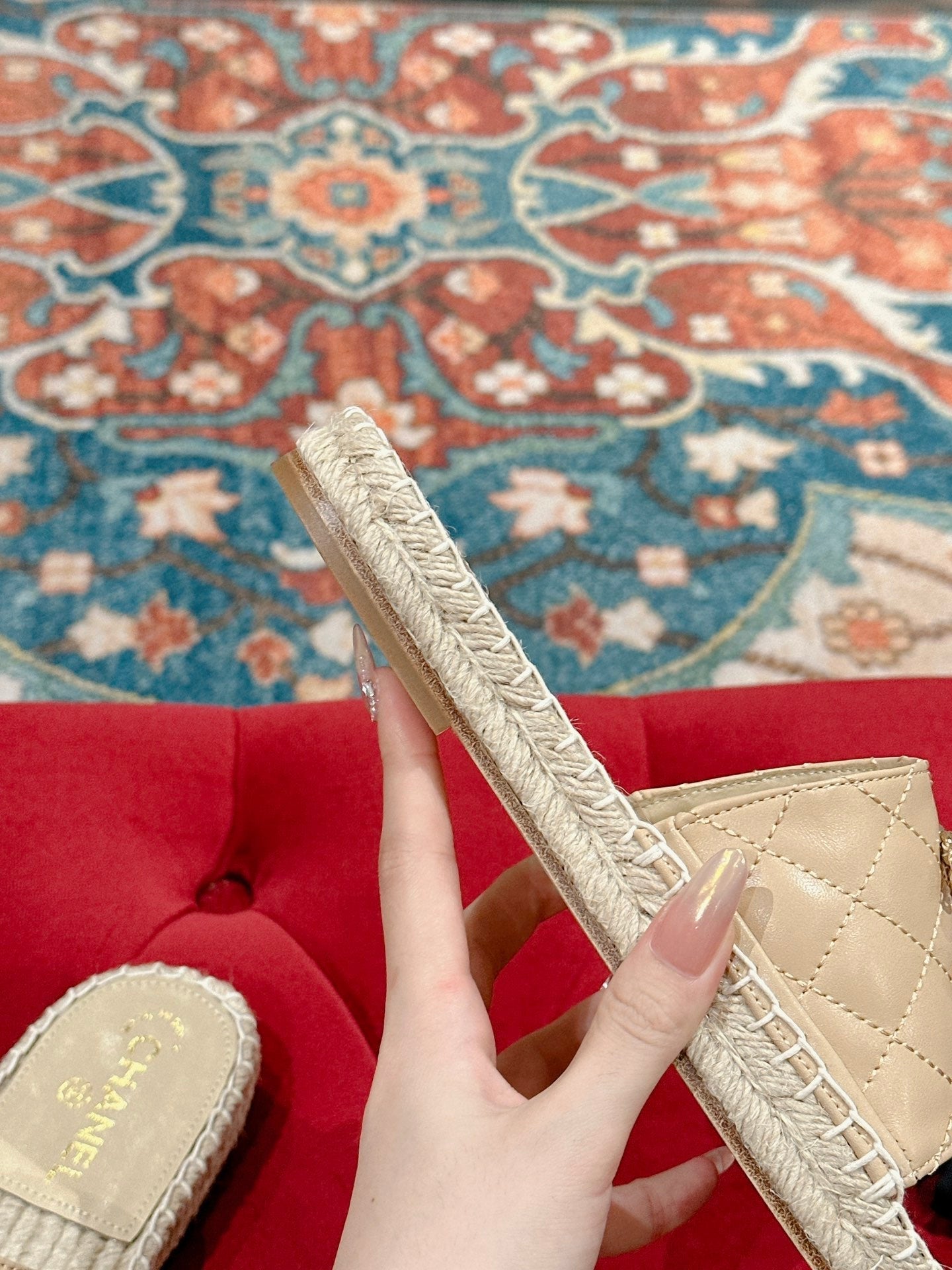 FLAT SLIPPERS IN BEIGE CREAM LAMBSKIN AND WOVEN WITH LOGO - 35