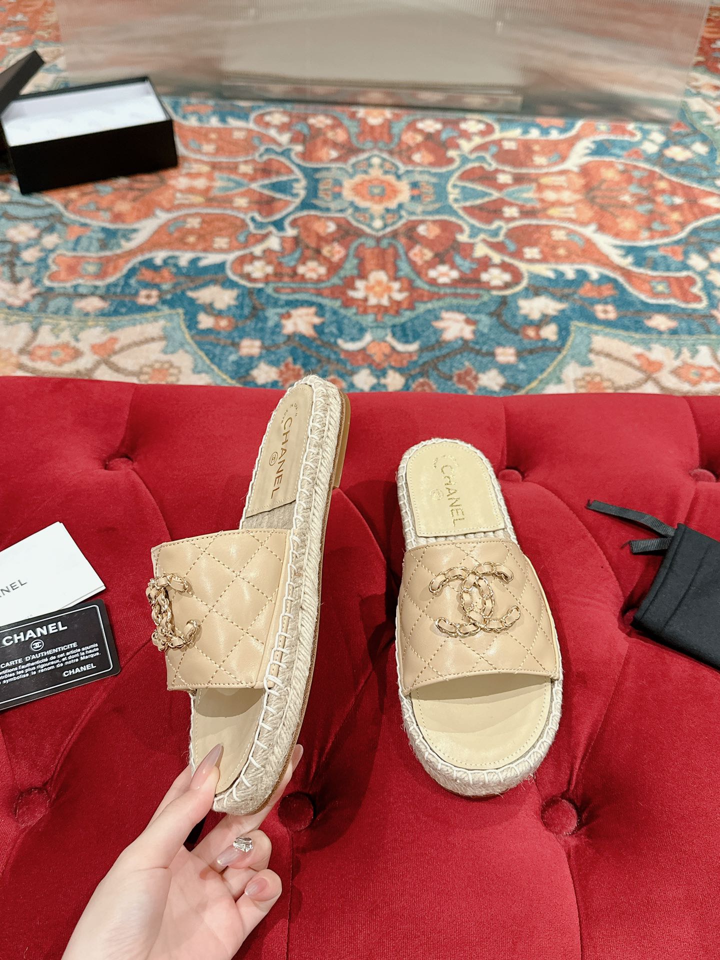 FLAT SLIPPERS IN BEIGE CREAM LAMBSKIN AND WOVEN WITH LOGO - 35